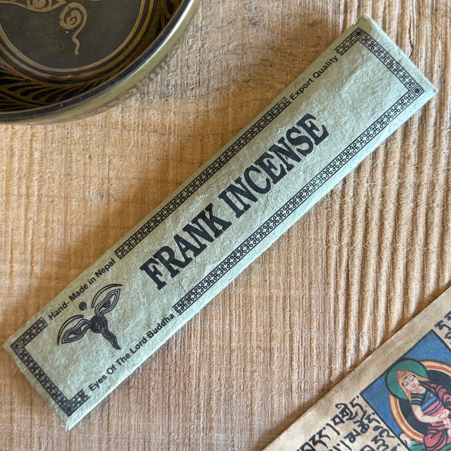 Frankincense Incense Sticks – Handmade in Nepal

Infuse your space with the timeless aroma of frankincense, revered for its grounding and meditative properties. These handcrafted incense sticks release a wonderfully aromatic scent characterized by the musty pine fragrance of frankincense, creating a soothing atmosphere ideal for meditation, relaxation, or spiritual practice.

Each set of incense sticks is carefully handmade in Nepal, honoring traditional techniques and the natural essence of the region. To 