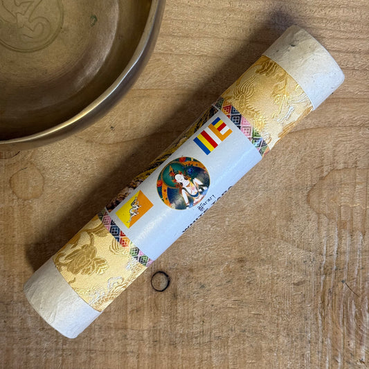 Druk White Tara Bhutanese Incense sticks in eco-friendly Lokta paper tube with holder