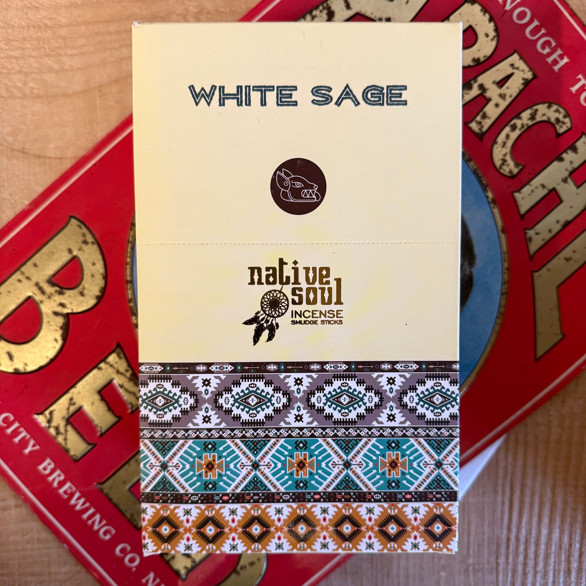 Native Soul White Sage incense sticks in decorative sliding box with feather