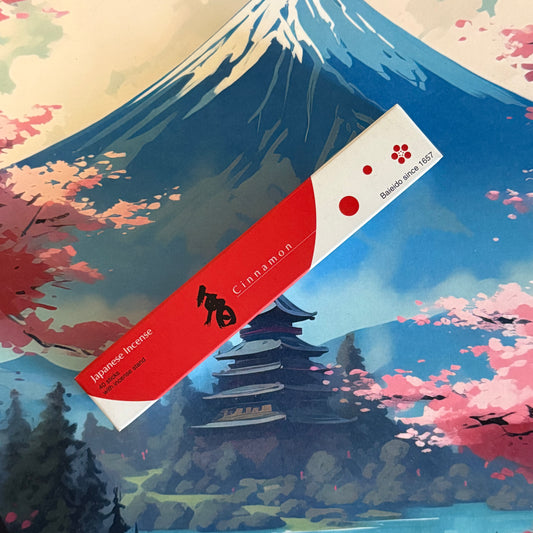 Baieido Imagine Series cinnamon incense sticks from Japan
Japanese Baieido incense with cinnamon aroma and incense stand