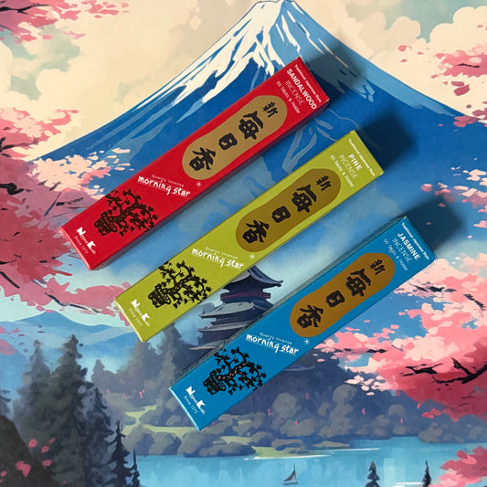 Morning Star Japanese Incense Gift Set with Sandalwood, Pine, and Jasmine sticks