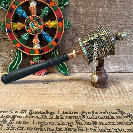 Copper Prayer Wheel – 4-Line Om Mani Mantra (26cm) | Buddha-Buddha

Handmade copper prayer wheel with 4-line Om Mani Padme Hum mantra. Spin for merit and blessings. Fair Trade, 26cm long, crafted in Nepal.