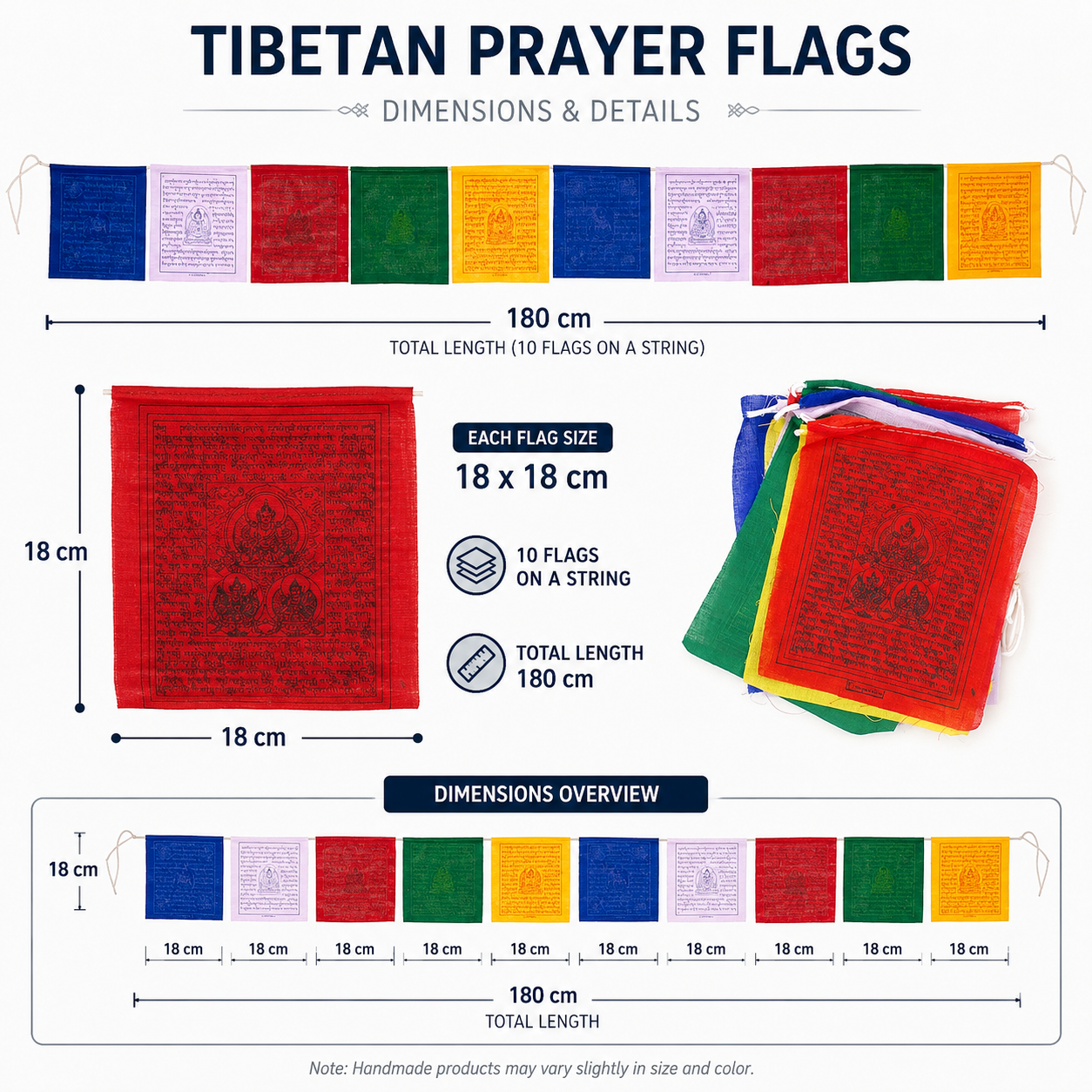 Cotton Tibetan Prayer Flags 10 flags 16cm × 20cm