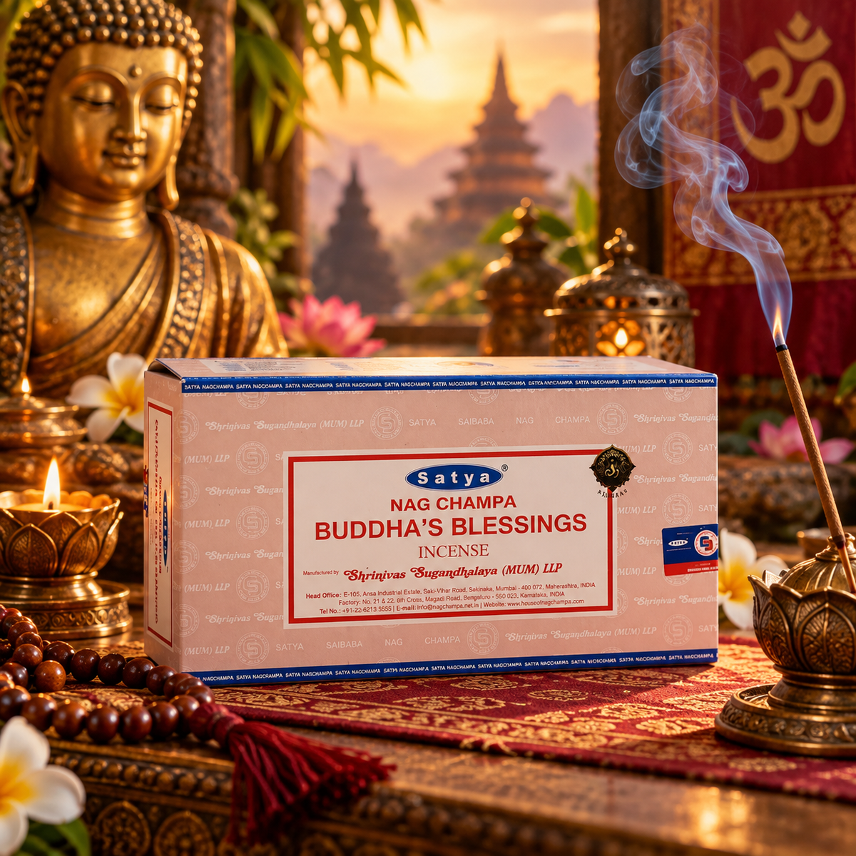 Invite a peaceful and uplifting atmosphere into your home with Satya Nag Champa Buddha Blessing Incense Sticks. Crafted in the traditional Satya style, this aromatic incense offers a warm, rich and spiritually evocative fragrance, making it ideal for meditation, prayer, yoga, relaxation and moments of quiet reflection. The soothing aroma can help create a serene environment for your personal spiritual practice or simply add beautiful fragrance to your living space. Each box contains 15g of incense, approxim