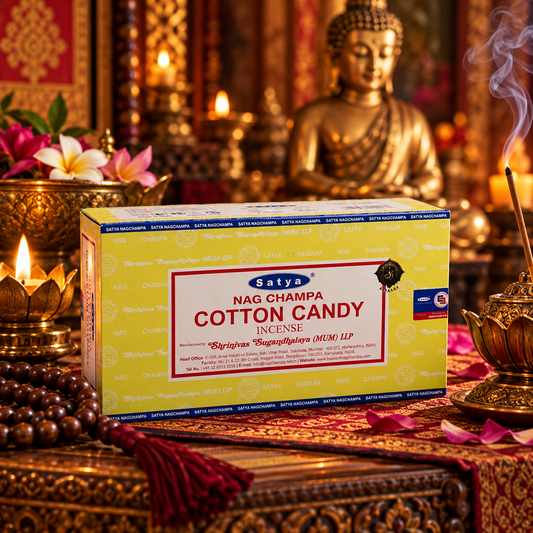Enjoy the sweet, playful fragrance of Satya Nag Champa Cotton Candy Incense Sticks, bringing a deliciously sugary aroma to your surroundings. This distinctive Satya fragrance combines the traditional character of Nag Champa incense with a soft, sweet cotton candy-inspired scent, creating a warm and uplifting atmosphere. Perfect for adding fragrance to the home, bedroom, meditation space or relaxation area, these incense sticks can be enjoyed while unwinding, practising yoga or simply relaxing. Each box cont