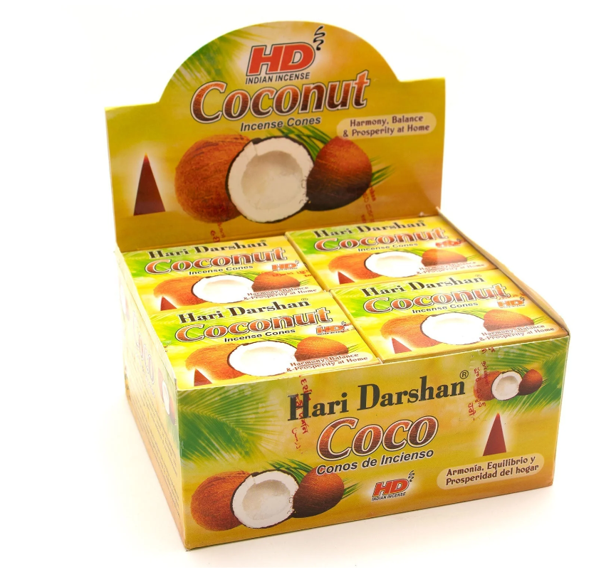 Immerse yourself in the warm, tropical fragrance of Hari Darshan Coconut Incense Cones, handcrafted in Bangalore, India, by one of the most trusted names in traditional incense making. These soothing cones release the creamy, sweet aroma of coconut, evoking the essence of island calm and natural serenity.

Perfect for relaxation, meditation, or creating a peaceful atmosphere, this incense helps clear the mind while surrounding you with a gentle, grounding warmth. The soft coconut fragrance promotes emotiona