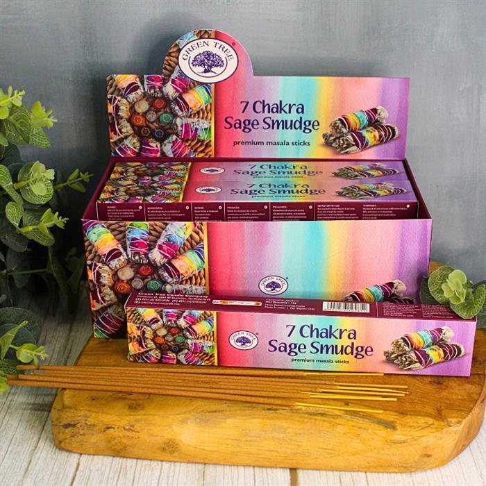 Balance your energy and purify your surroundings with Green Tree 7 Chakra Sage Smudge Hand Rolled Natural Incense. Crafted with care and infused with sacred herbs, this incense blends the cleansing power of sage with aromatic botanicals that harmonize the body’s seven chakras—root, sacral, solar plexus, heart, throat, third eye, and crown.