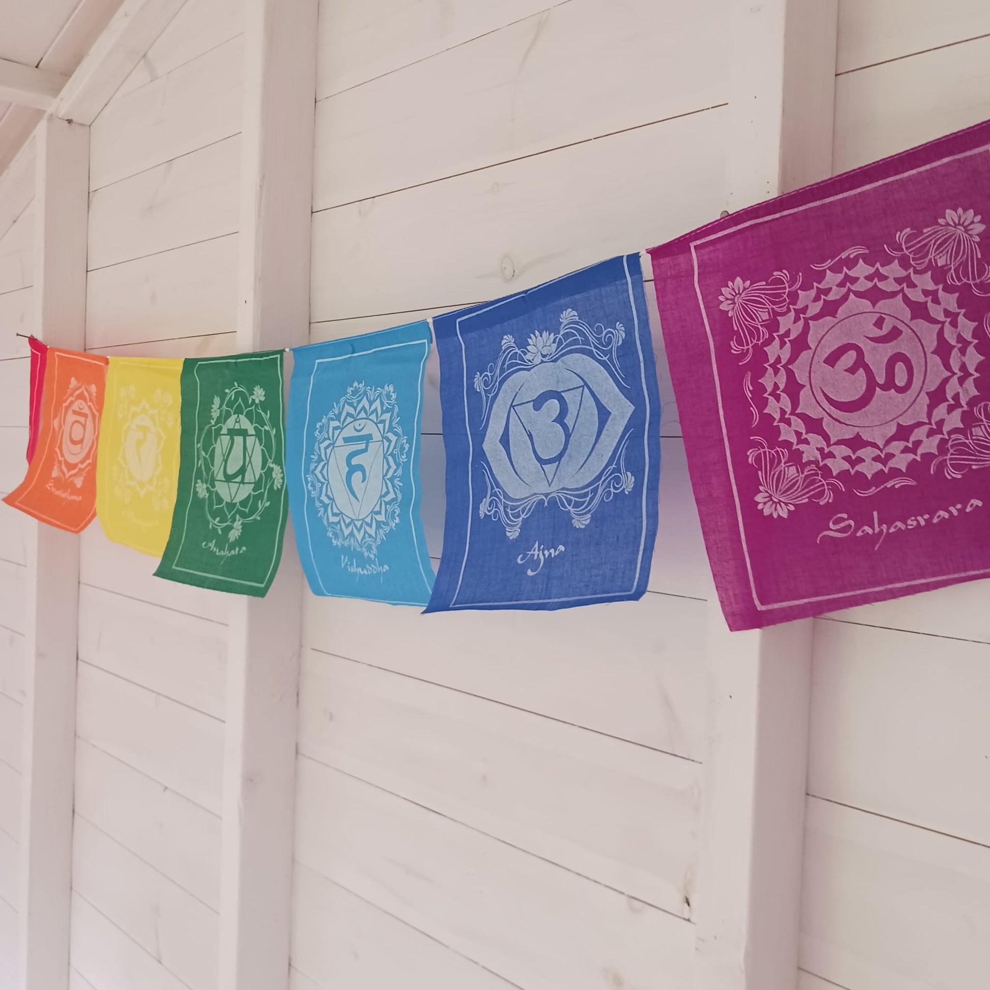 Sanskrit Chakra Prayer Flags | 21cm x 21cm