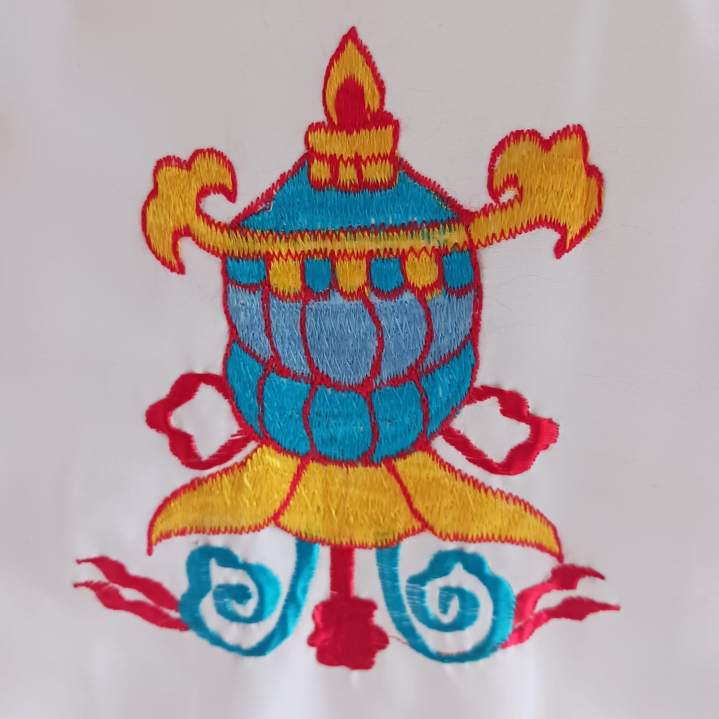 Tibetan Door Curtain | Auspicious Symbols White Blue