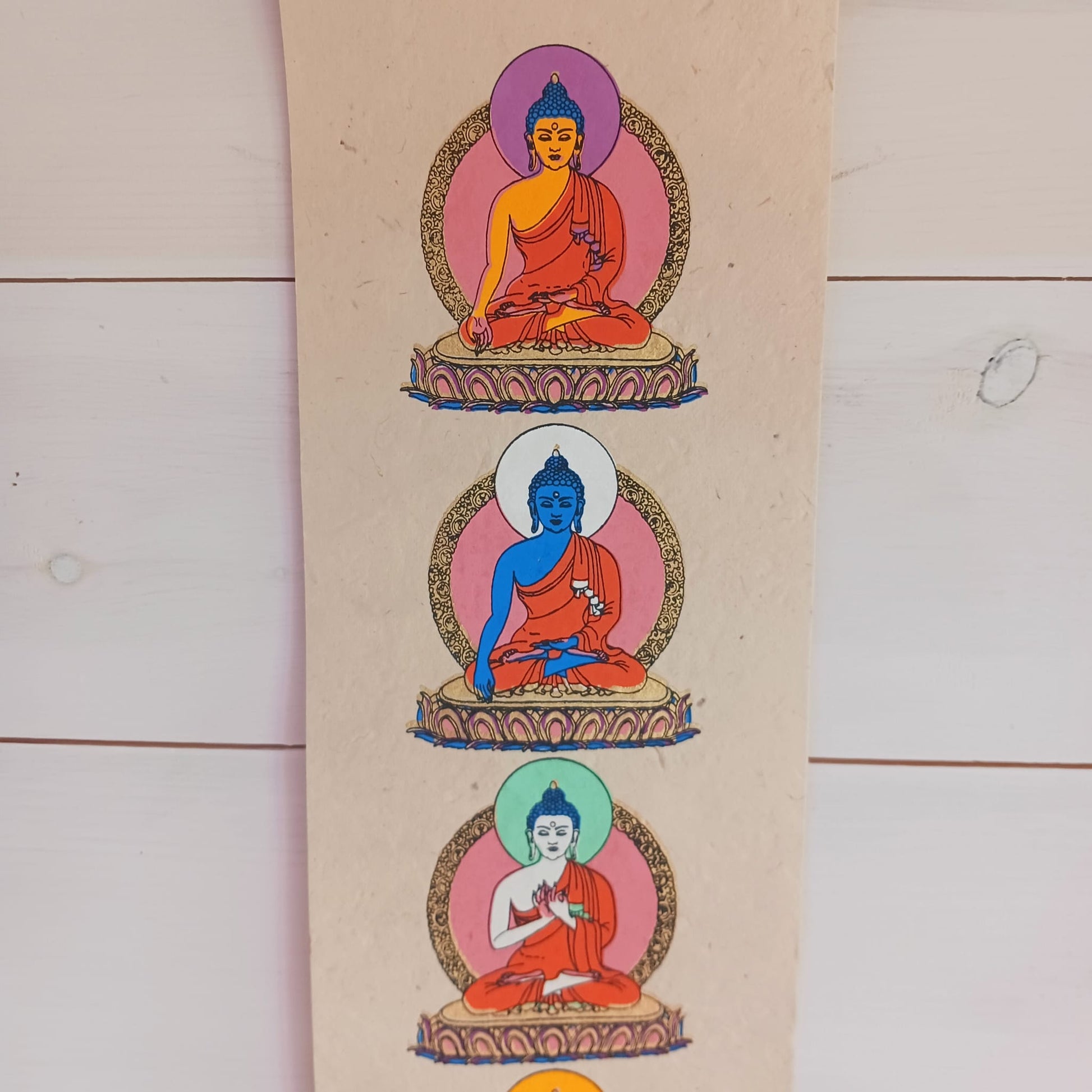 Pancha Buddha Lokta Paper Scroll | Wall Hanging