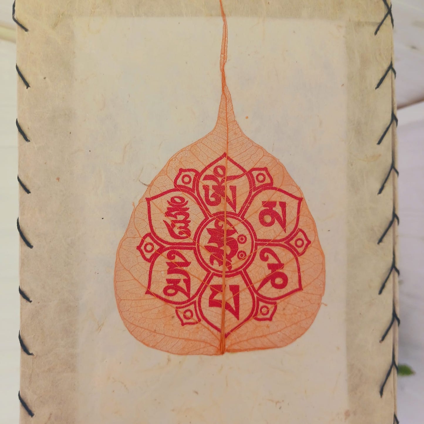 Lokta Paper Nepalese Lampshade | Om Mani Padme Hum on Bodhi Leaves