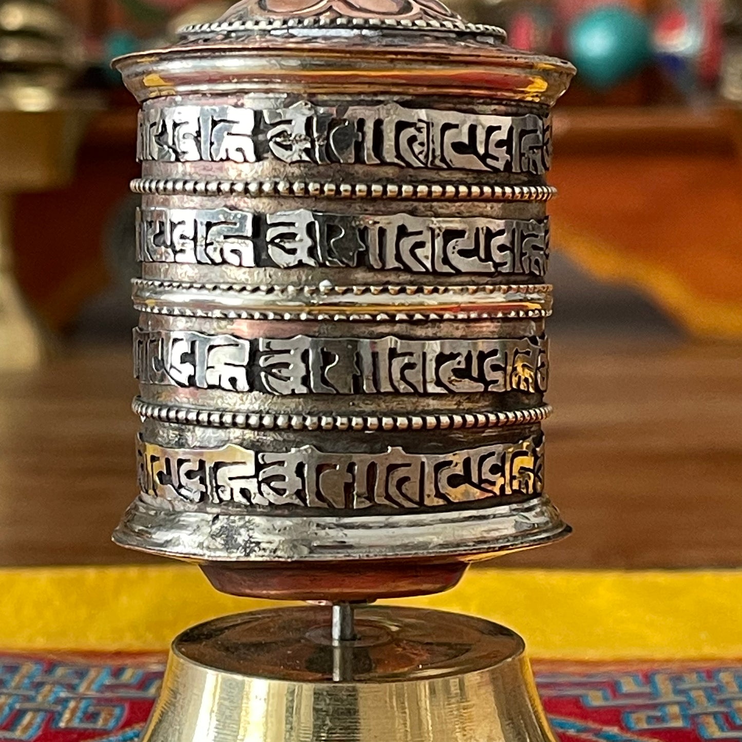 Mini 4 line Mantra Table Top prayer wheel