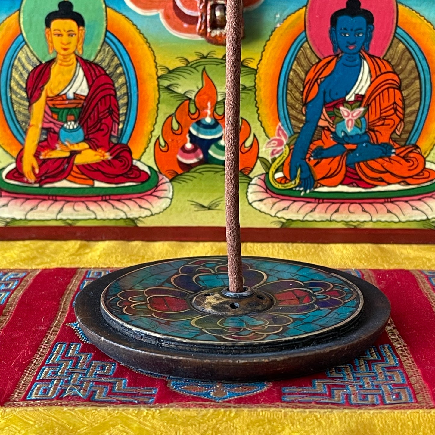 Tibetan Incense Holder Flower  9 x 9 cm Dark Wood