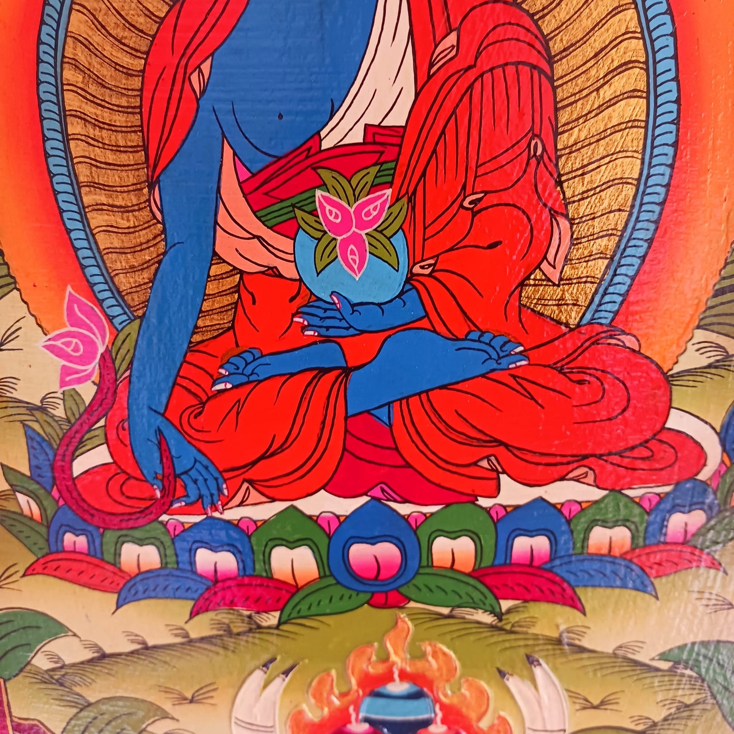 Tibetan Medicine Buddha Painting | Wooden Wall Hanging 41cm x 30cm x 2.5cm