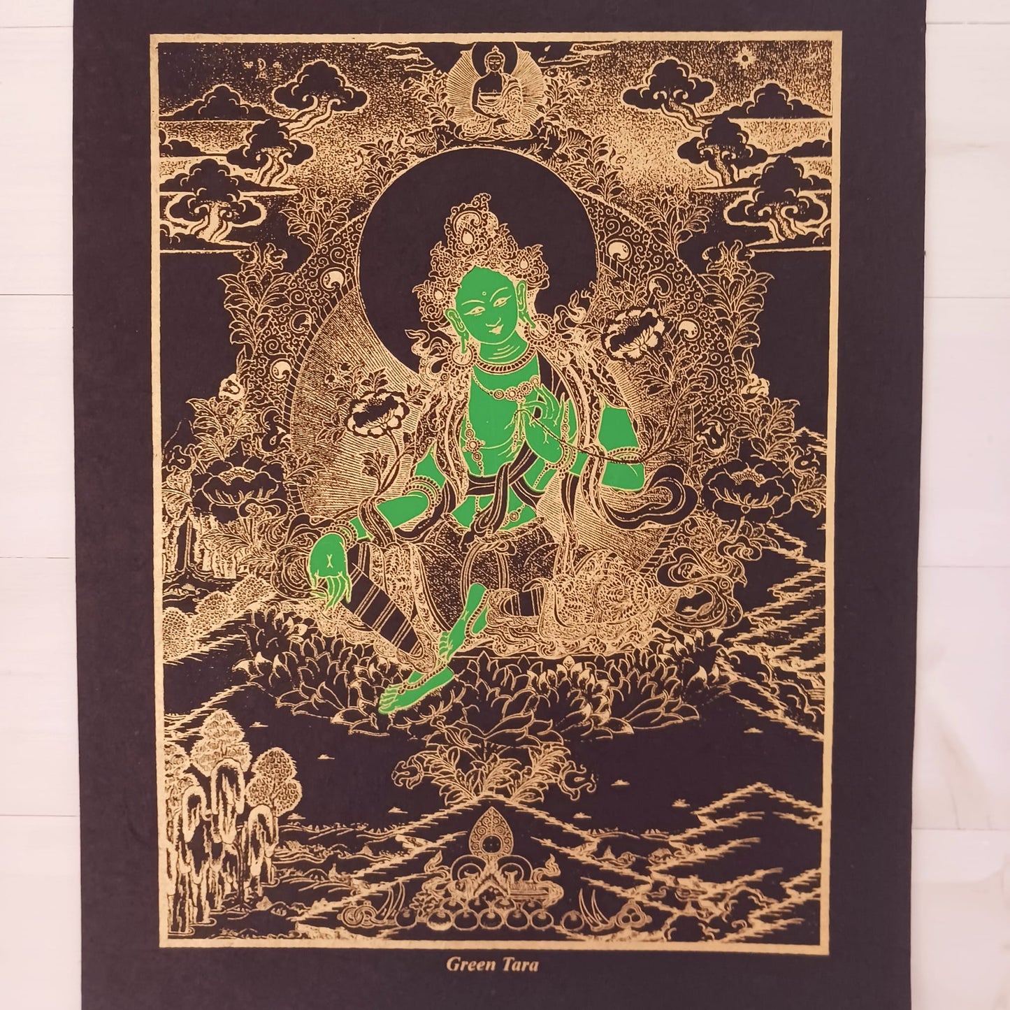 Green Tara Lokta Paper Painting | hand painted Buddhist Art