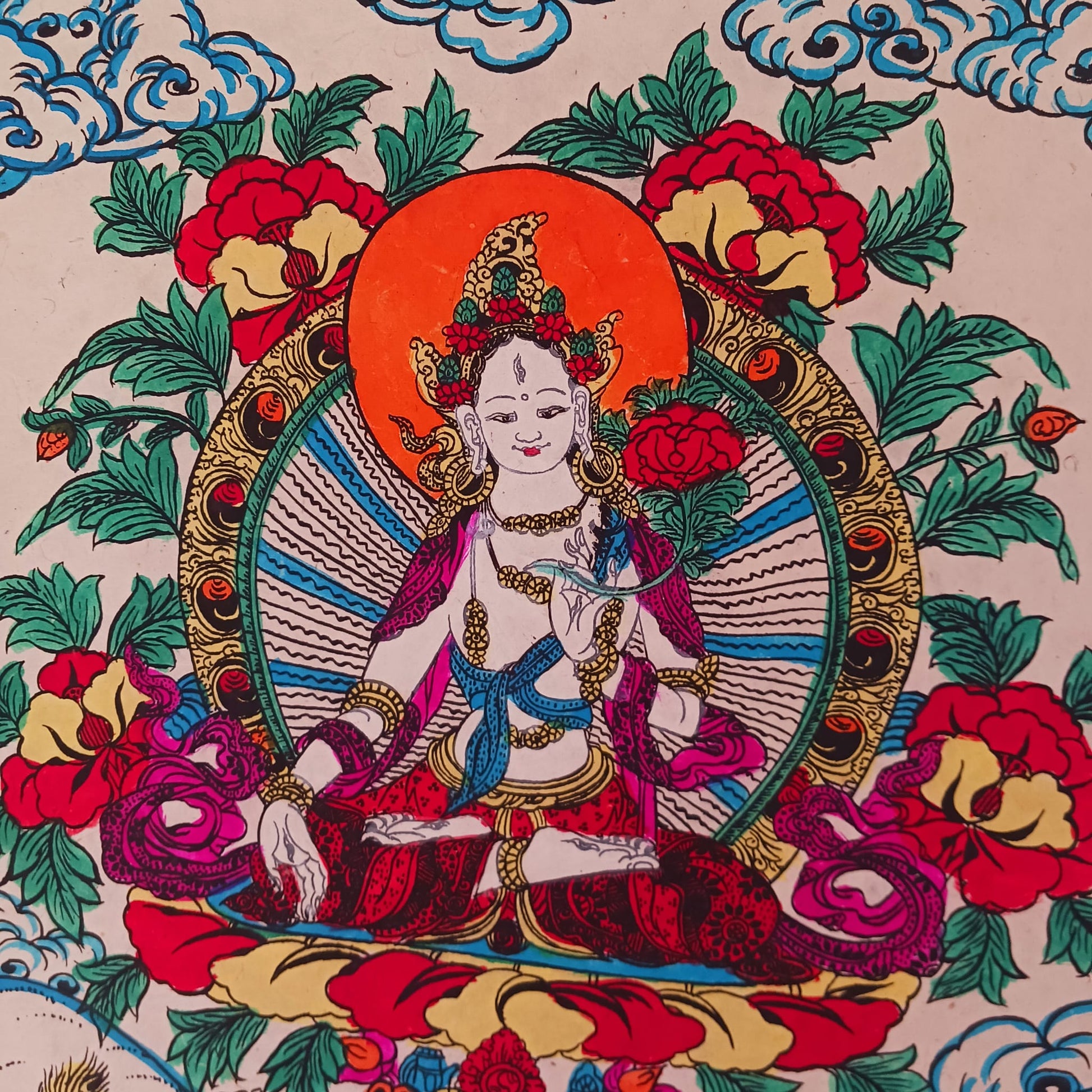 White Tara Lokta Paper Painting | hand painted Buddhist Art 