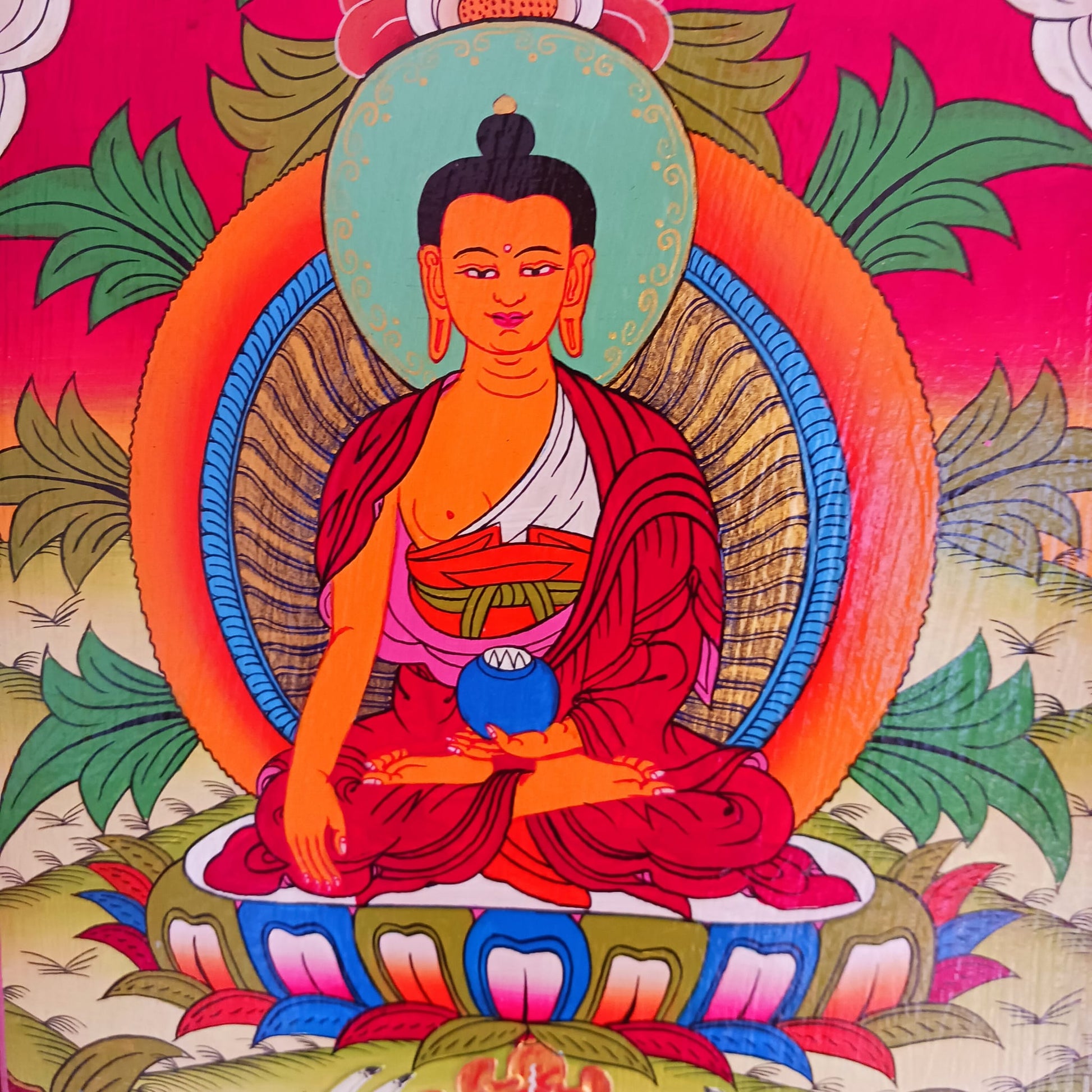 Tibetan Buddha Painting | Wooden Wall Hanging 41cm x 30cm x 2.5cm