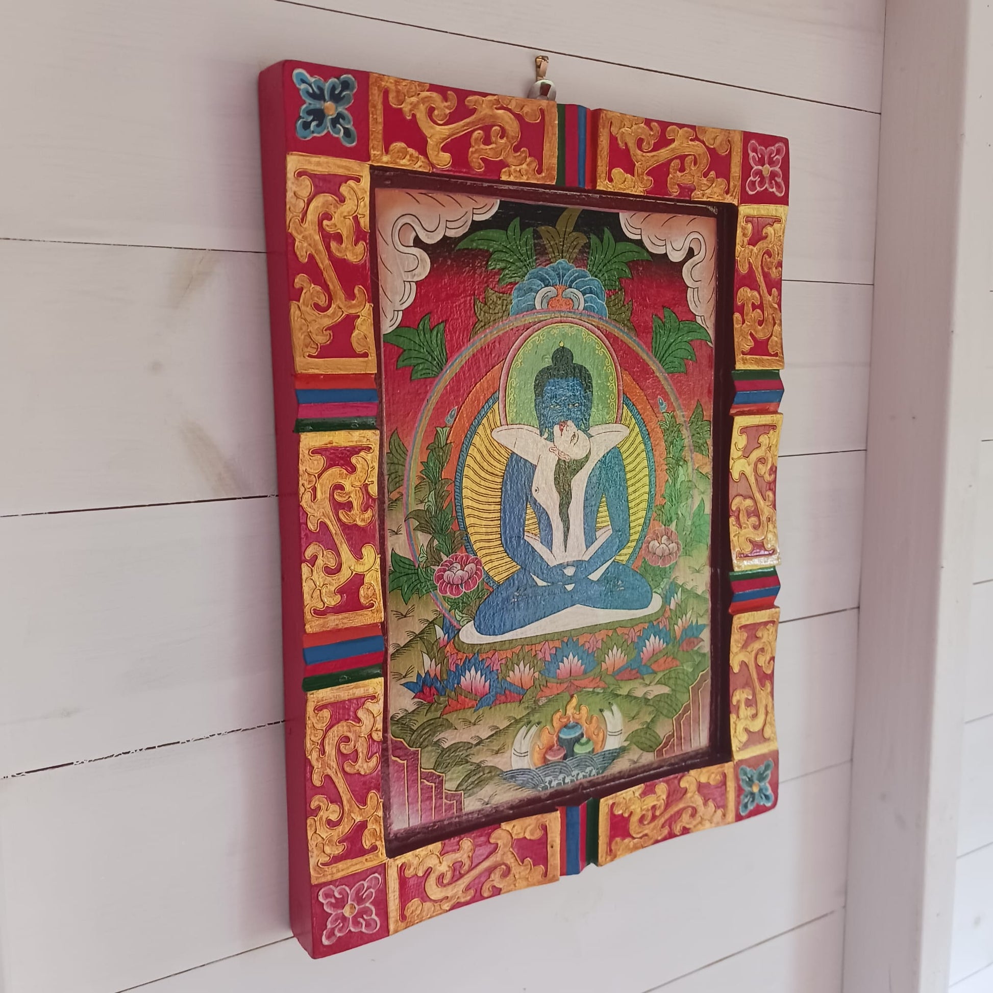 Tibetan Yab Yum Painting | Wooden Wall Hanging 41cm x 30cm x 2.5cm