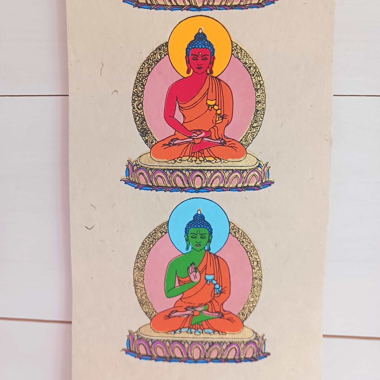 Pancha Buddha Lokta Paper Scroll | Wall Hanging