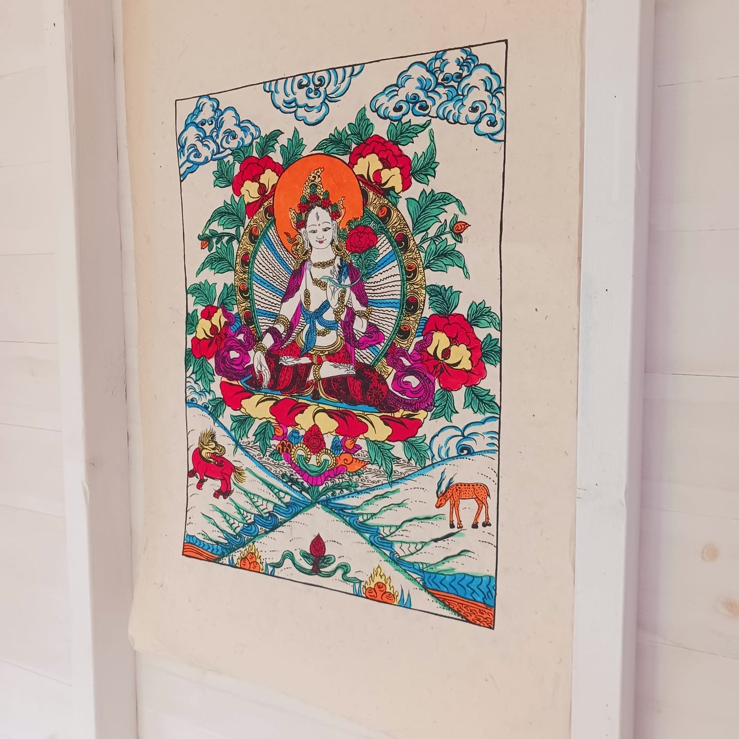 White Tara Lokta Paper Painting | hand painted Buddhist Art 