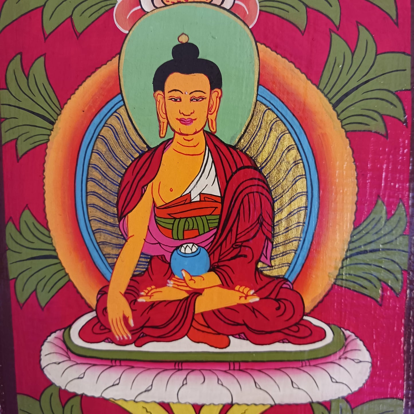 5 Buddhas hand painted thangka panel