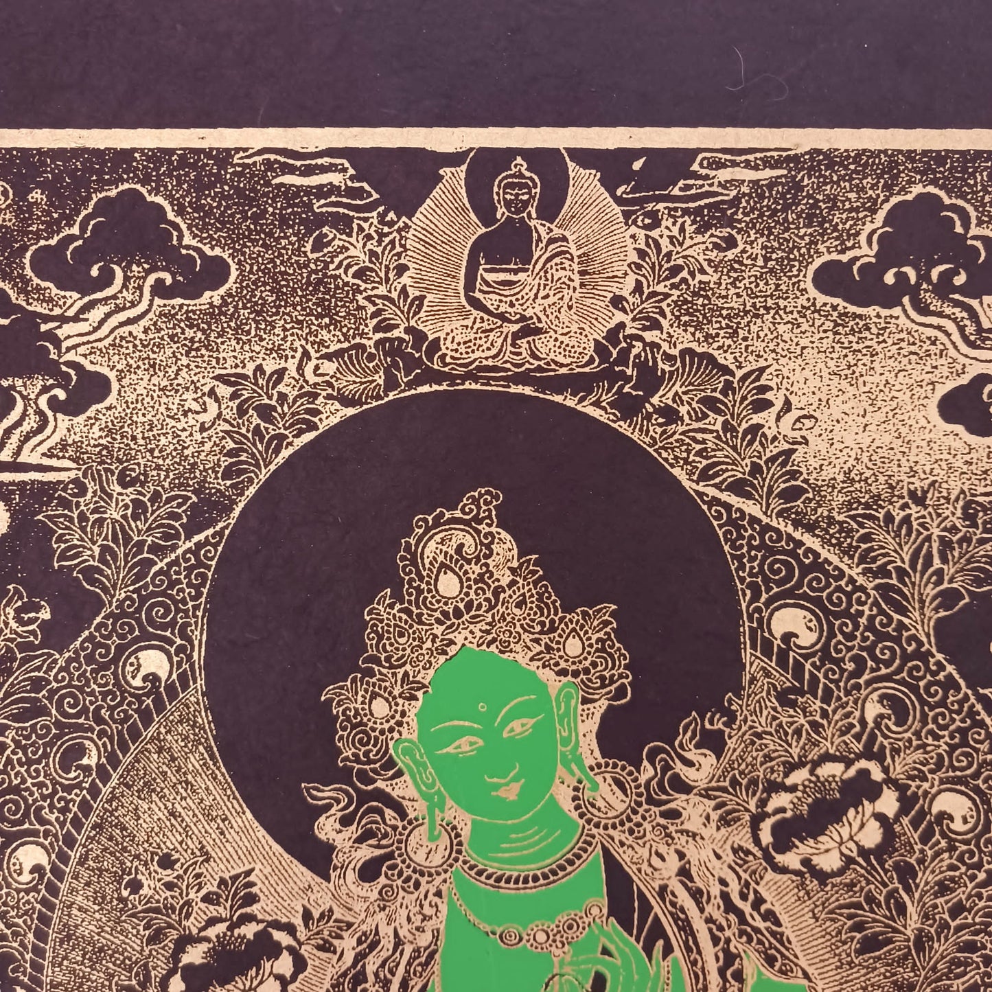 Green Tara Lokta Paper Painting | hand painted Buddhist Art