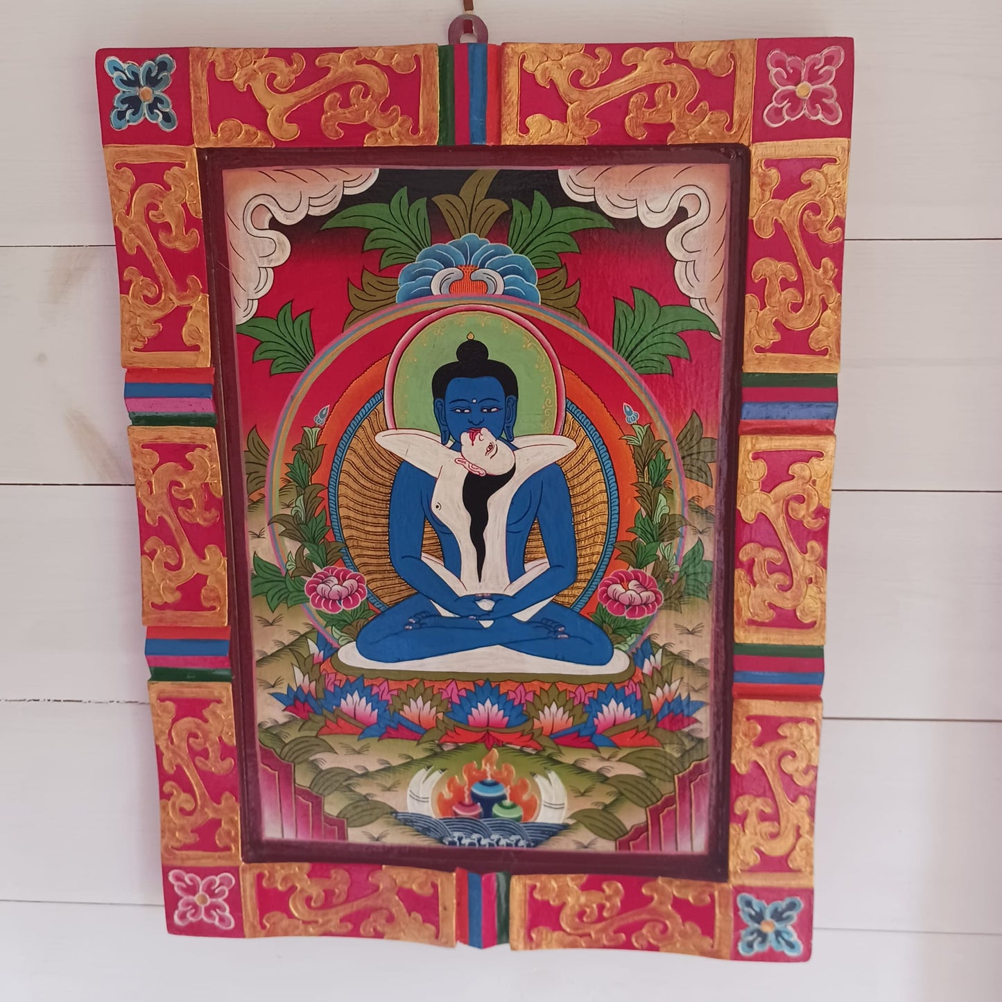 Tibetan Yab Yum Painting | Wooden Wall Hanging 41cm x 30cm x 2.5cm