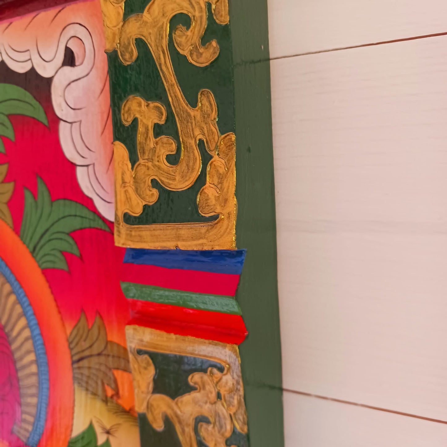 Tibetan Buddha Painting | Wooden Wall Hanging 41cm x 30cm x 2.5cm