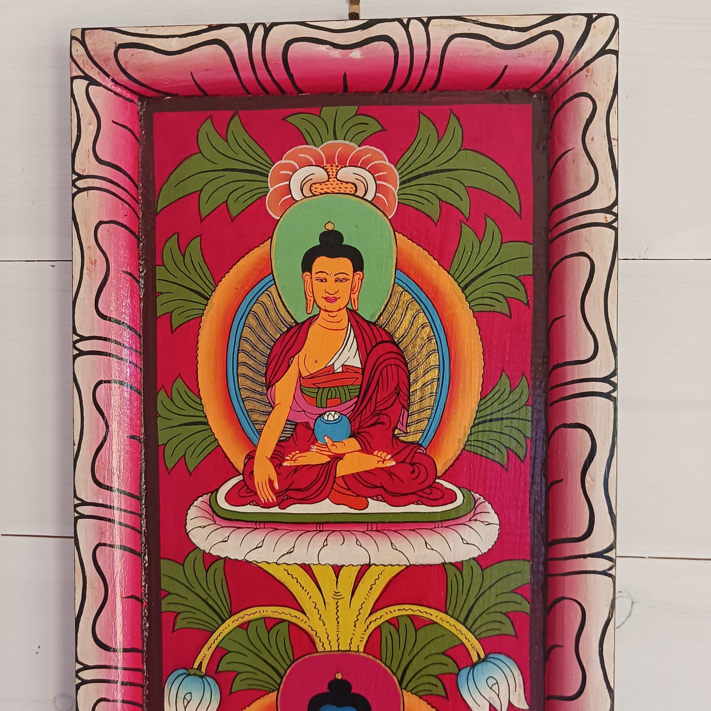 5 Buddhas hand painted thangka panel