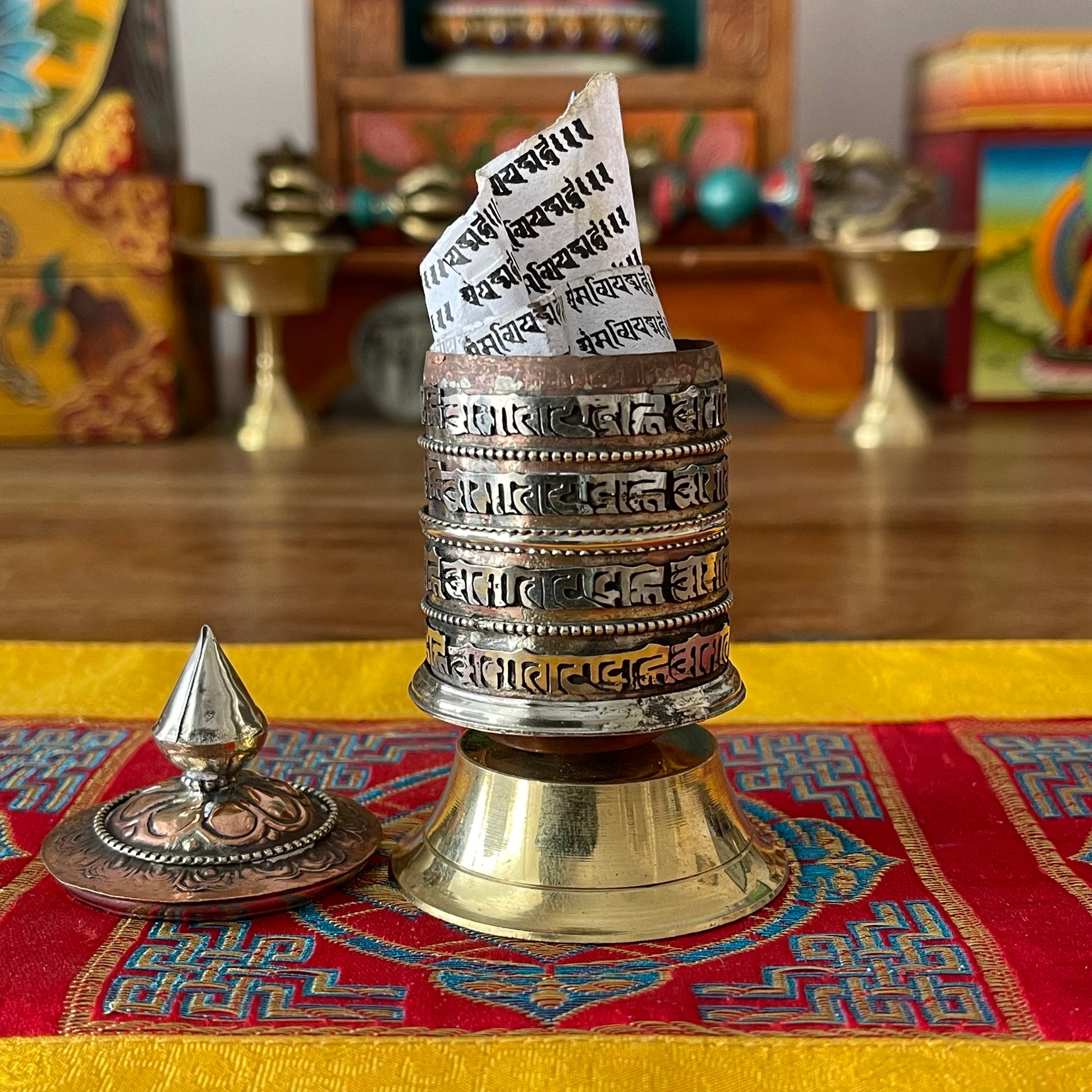 Mini 4 line Mantra Table Top prayer wheel