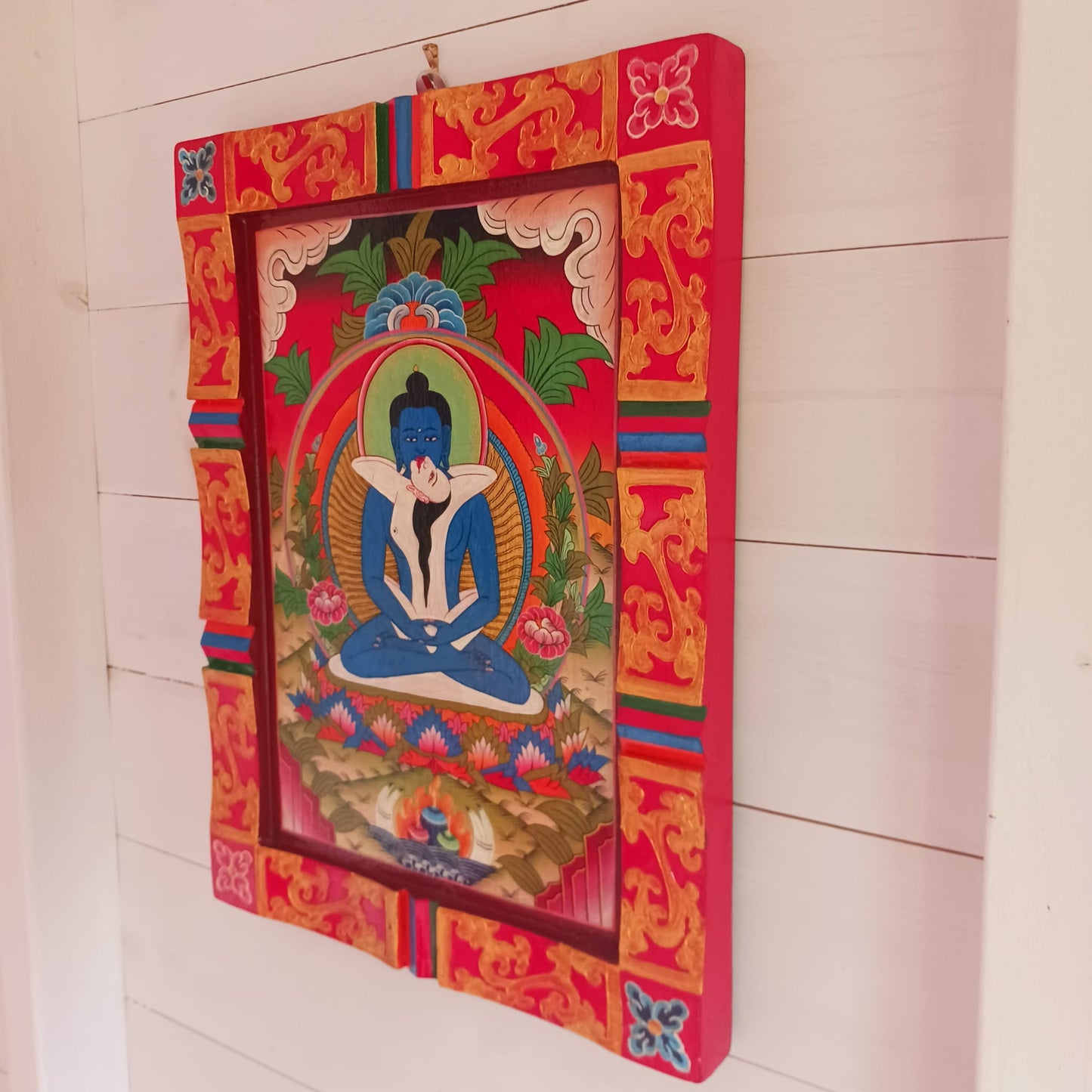 Tibetan Yab Yum Painting | Wooden Wall Hanging 41cm x 30cm x 2.5cm