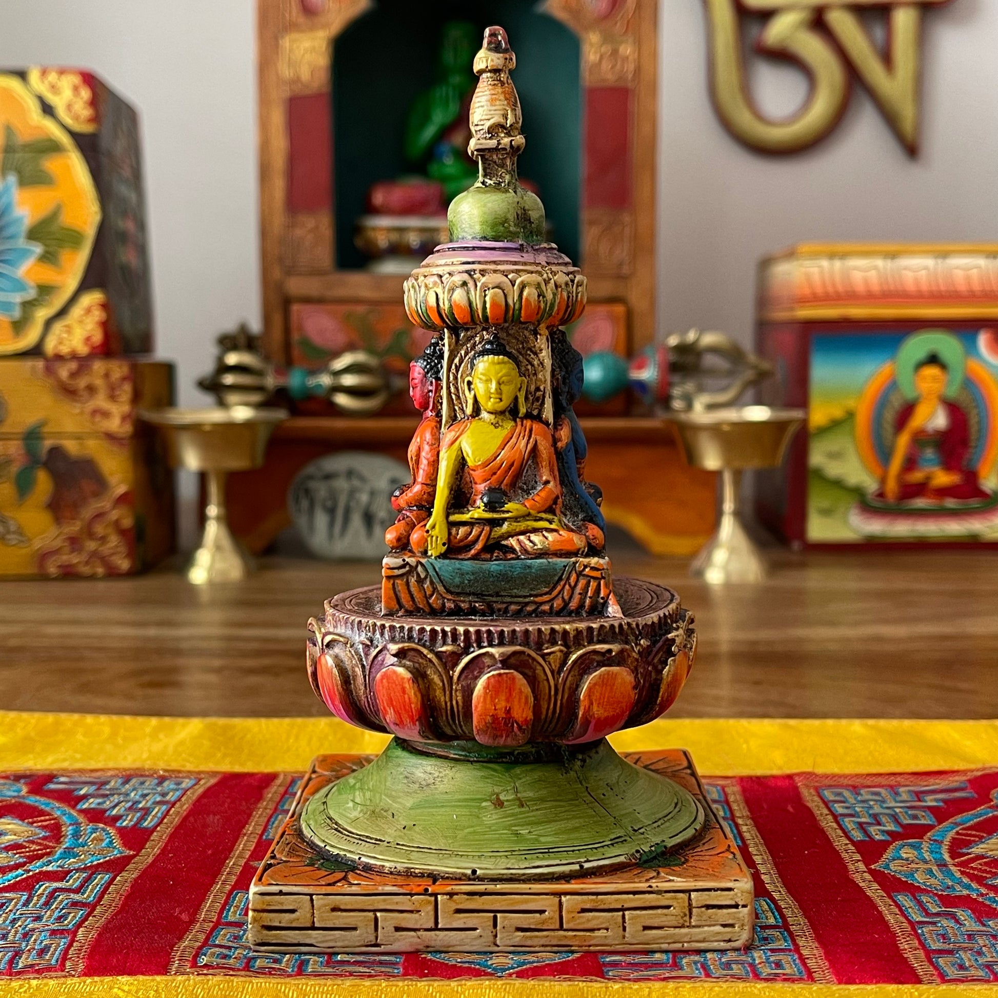 Hand Painted Meditating Buddha Resin Stupa