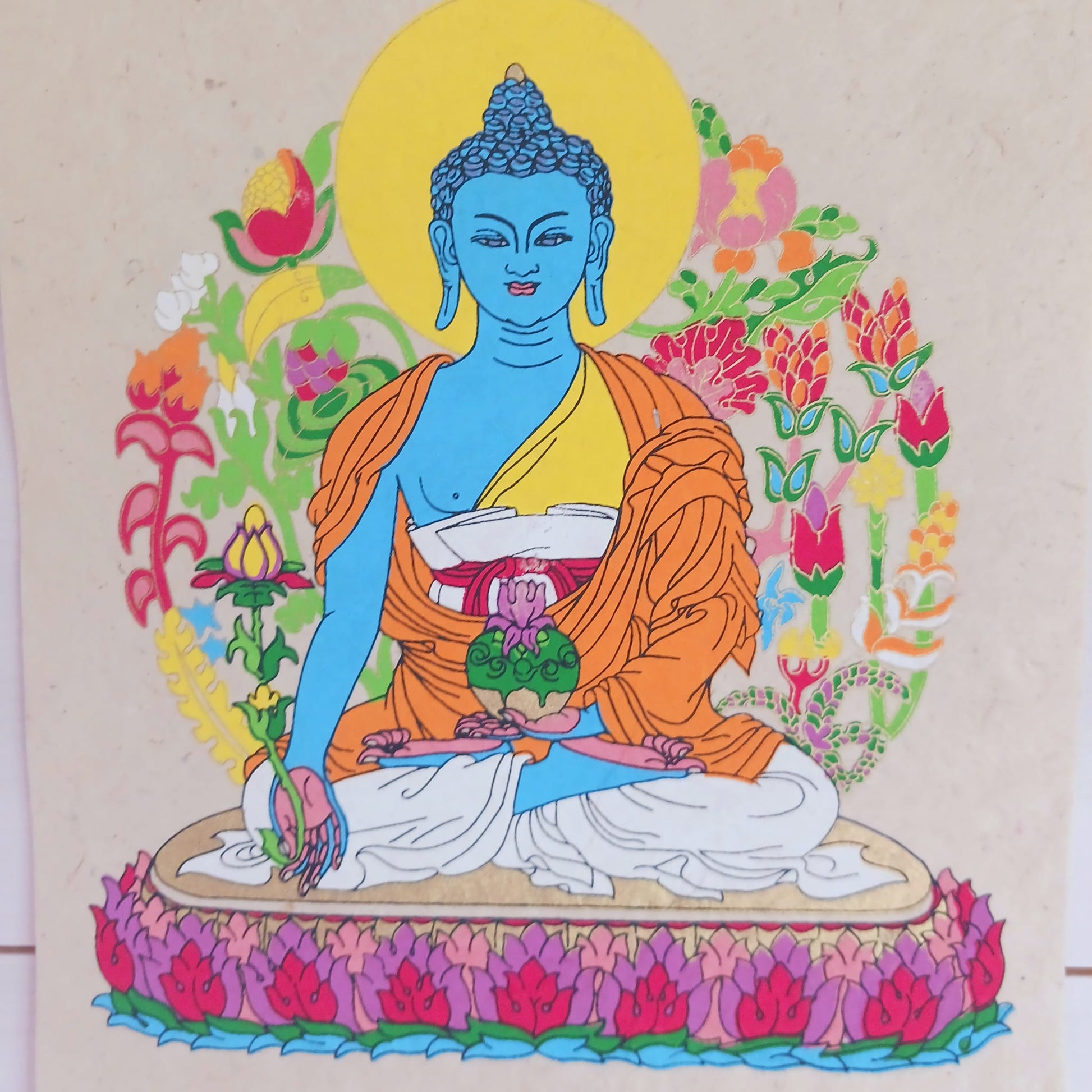 Medicine Buddha Lokta Paper Scroll | Wall Hanging