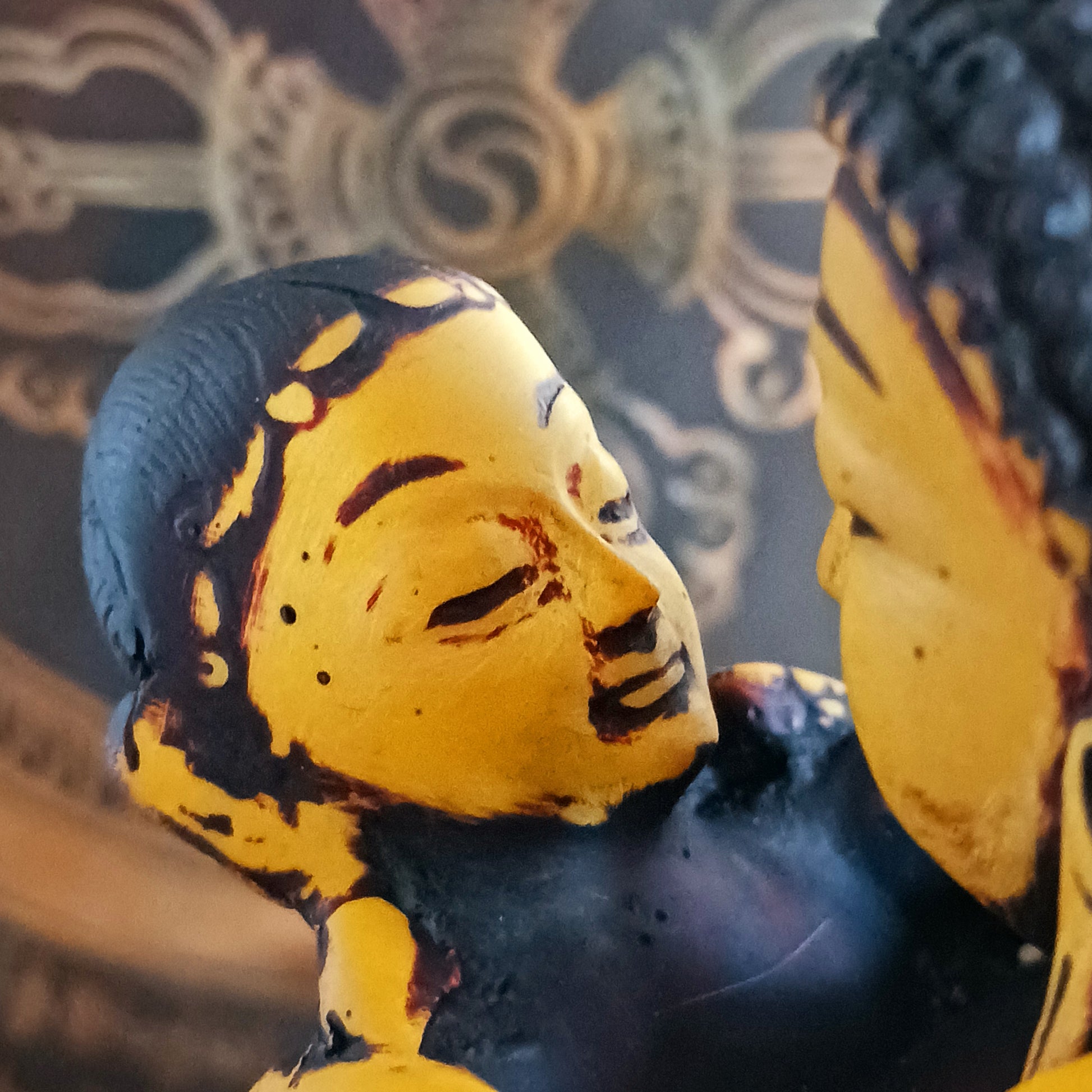 Discover a uniquely crafted Buddha and Shakti Embracing Statue, cast in high-quality resin and hand-painted in rich maroon and yellow tones. Sculpted by skilled Nepalese artisans, this extraordinary piece portrays the sacred union of Samantabhadra and his consort—a symbolic representation of harmony, balance, and the inseparable connection between wisdom and compassion.