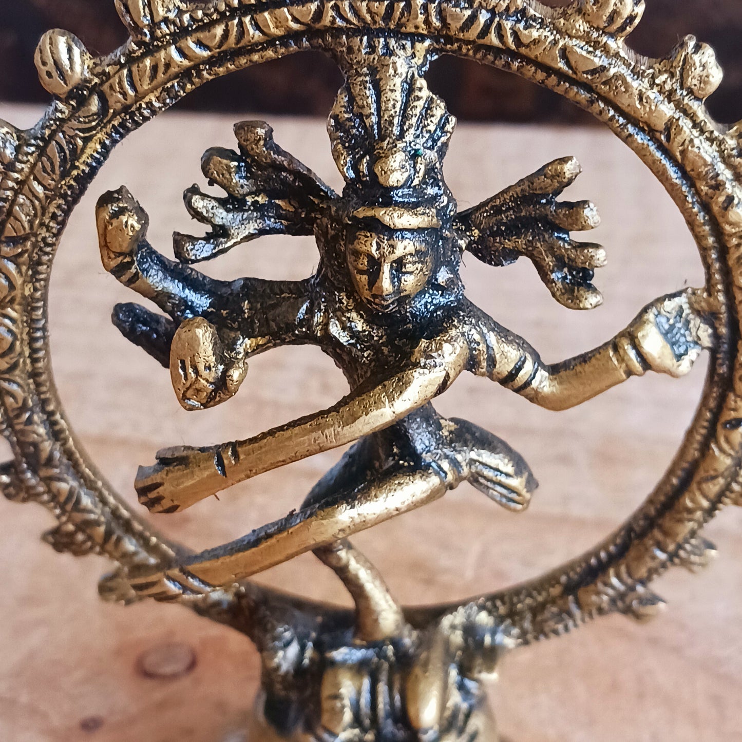 Invite balance, protection, and divine energy into your space with this little beautifully crafted&nbsp;Brass Shiva Nataraja Statue. Cast in solid brass, this small yet striking sculpture captures Shiva in his cosmic dance—Nataraja, the King of Dance—symbolizing the ever-moving universe and the eternal cycle of creation, destruction, and renewal.