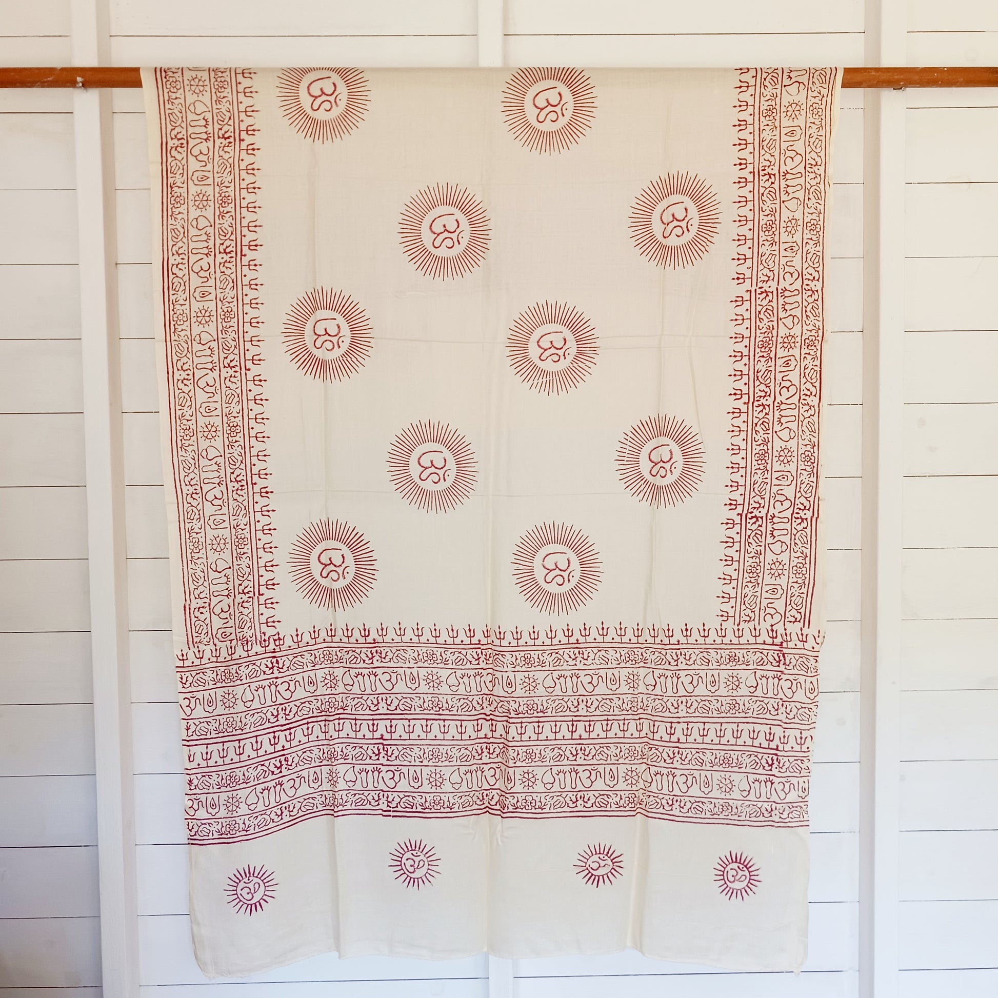 Wrap yourself in the luxurious softness of our OM Prayer Shawl, a beautifully handcrafted lightweight scarf designed for comfort, meditation, and everyday style. Featuring an intricate OM and traditional Buddhist-inspired prayer motifs, each shawl is hand printed using hand-carved wooden blocks, creating a unique artisan finish.