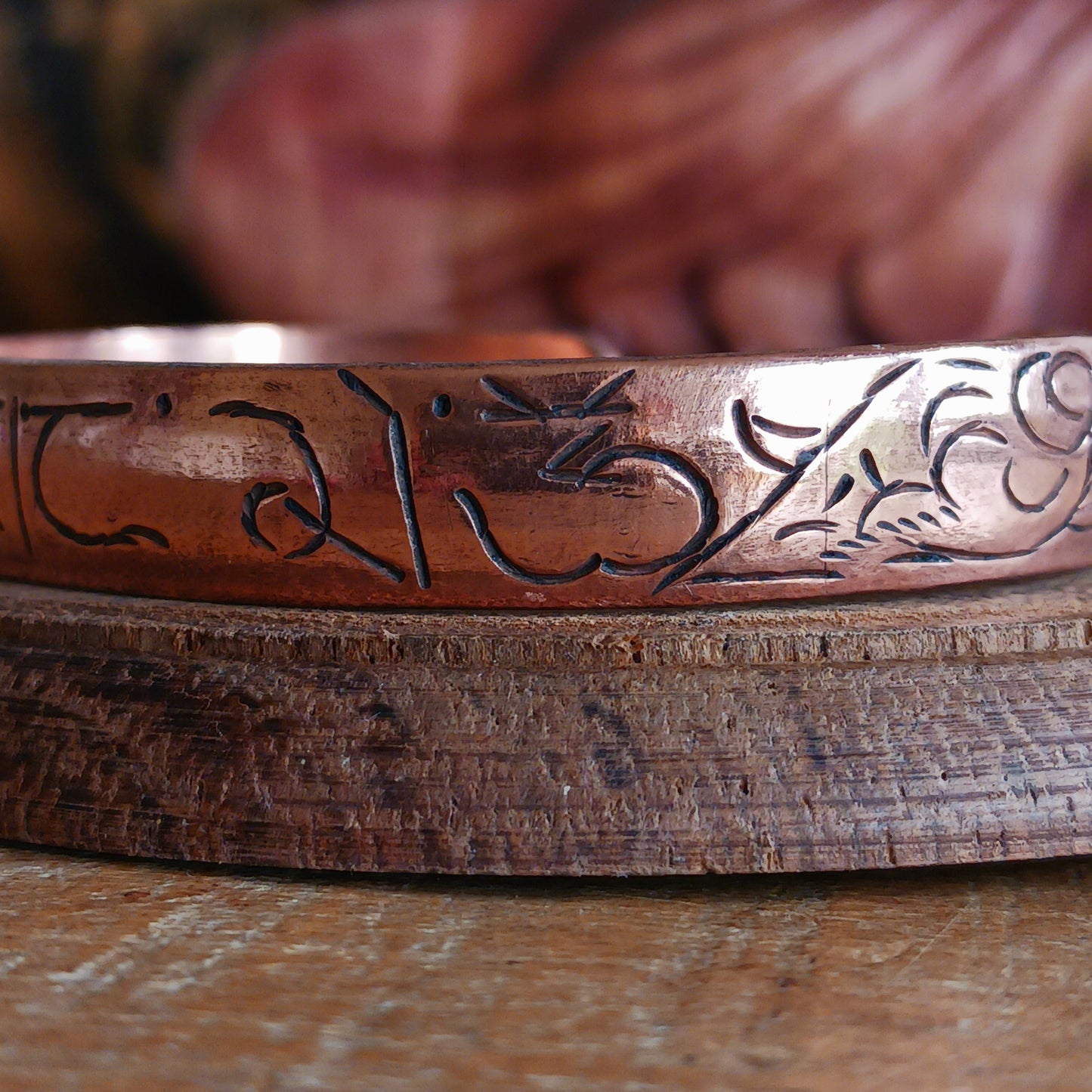Carry meaning, mindfulness, and craftsmanship with this beautifully hand-etched copper bracelet, featuring the sacred Buddhist mantra Om Mani Padme Hum engraved around the band.