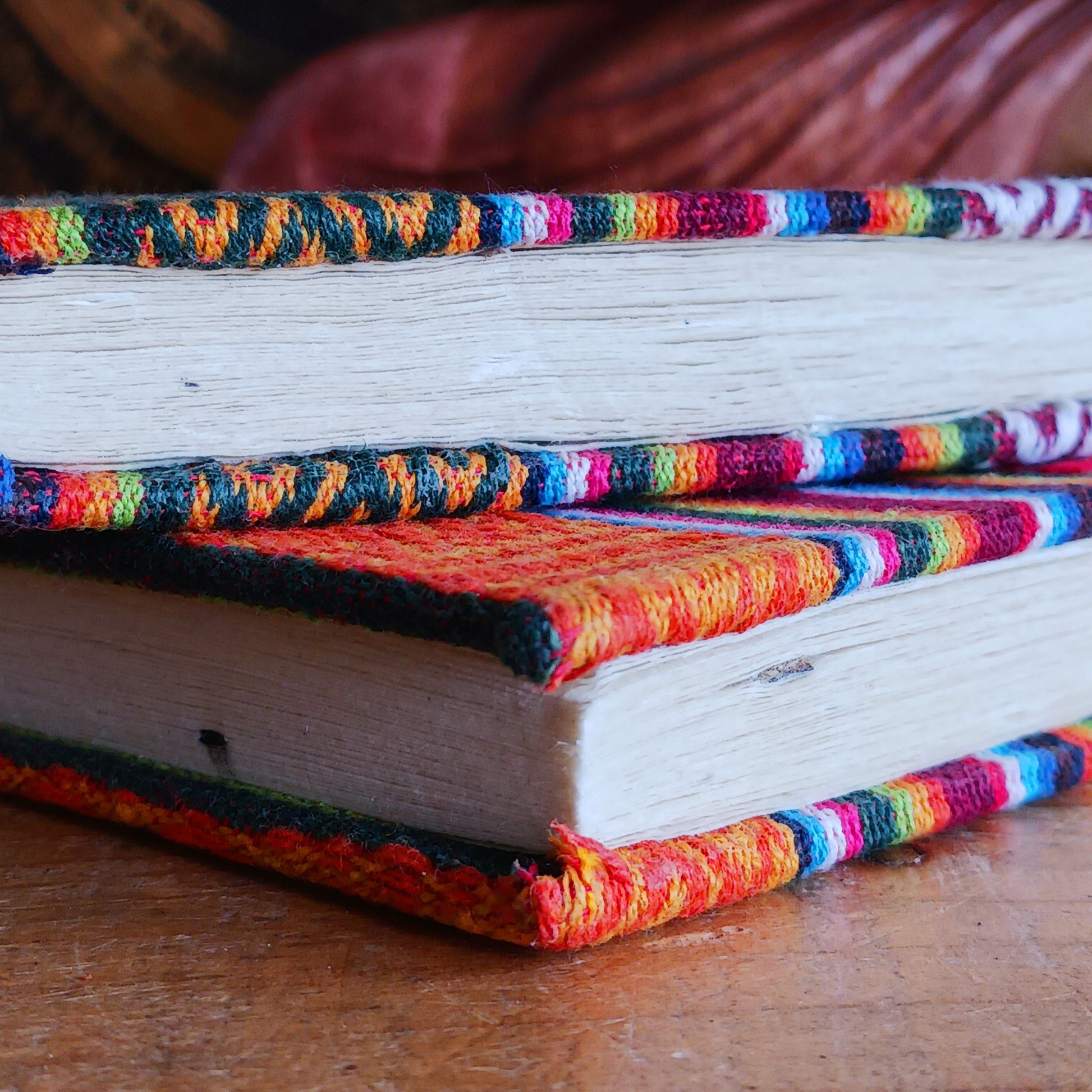 These beautifully handmade note books have a traditional Bhutani hard back cotton cover and pages inside made from Lokta paper. The "Lokta" paper is made of Daphne paper, hand made using a traditional method without involving any mechanical equipment, and no chemicals are used.