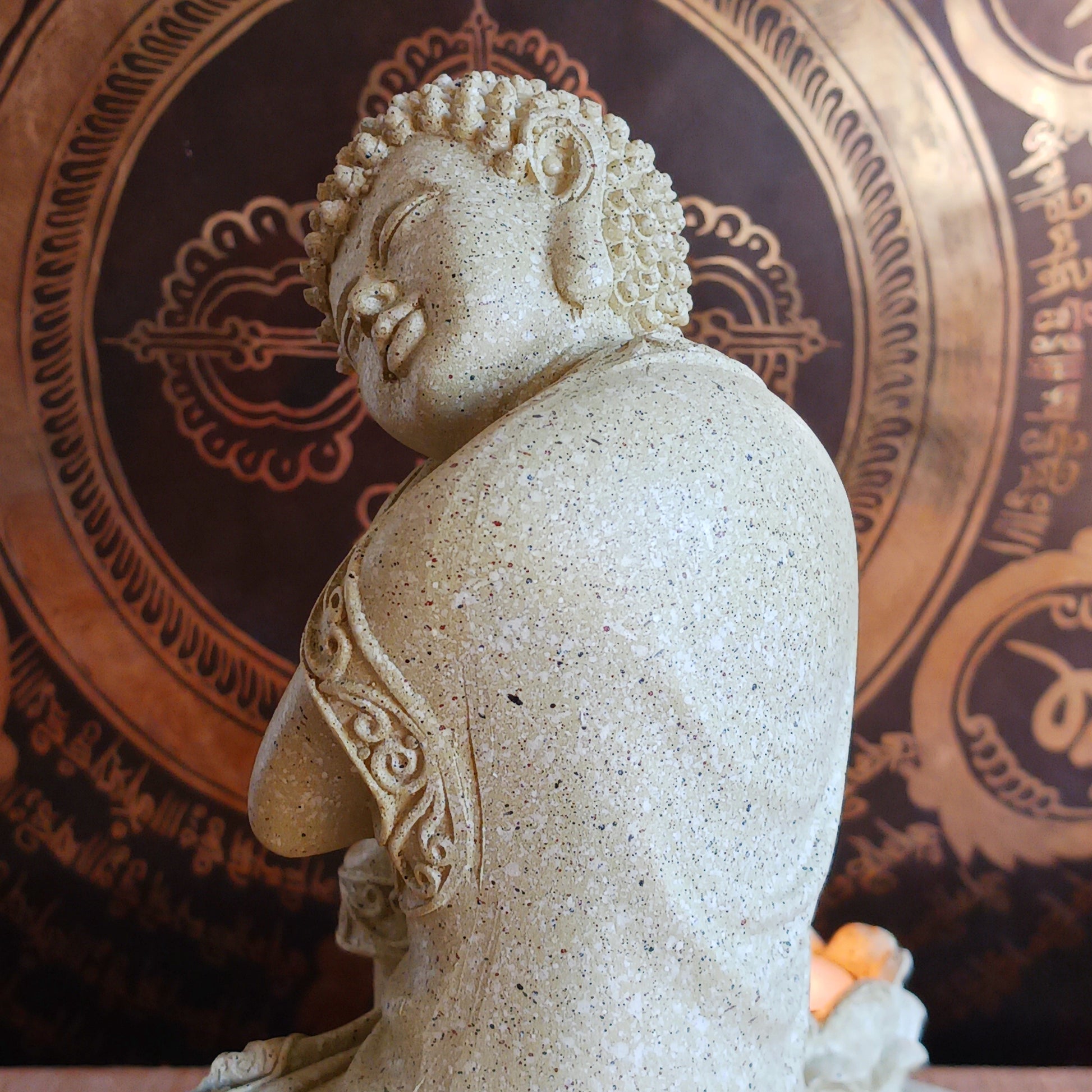 Elevate your space with this beautifully crafted Serene Relaxing Buddha Statue, perfect for creating a calming ambiance. Made from high-quality resin, the statue showcases intricate details, from the gentle expression of the Buddha to the delicately designed lotus flower that serves as a candle holder.