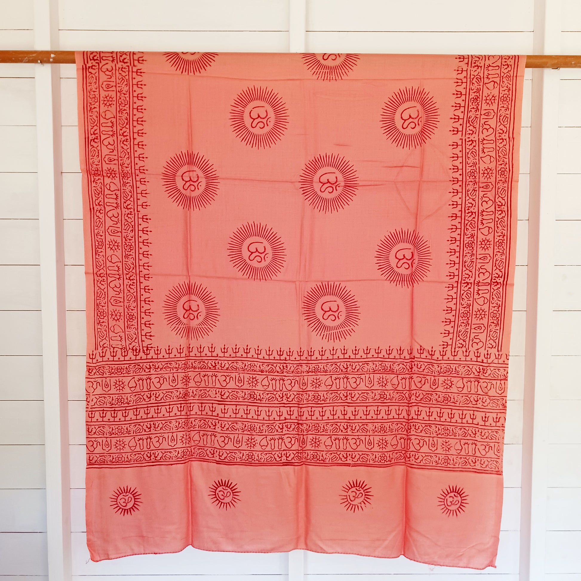Wrap yourself in the luxurious softness of our OM Prayer Shawl, a beautifully handcrafted lightweight scarf designed for comfort, meditation, and everyday style. Featuring an intricate OM and traditional Buddhist-inspired prayer motifs, each shawl is hand printed using hand-carved wooden blocks, creating a unique artisan finish.