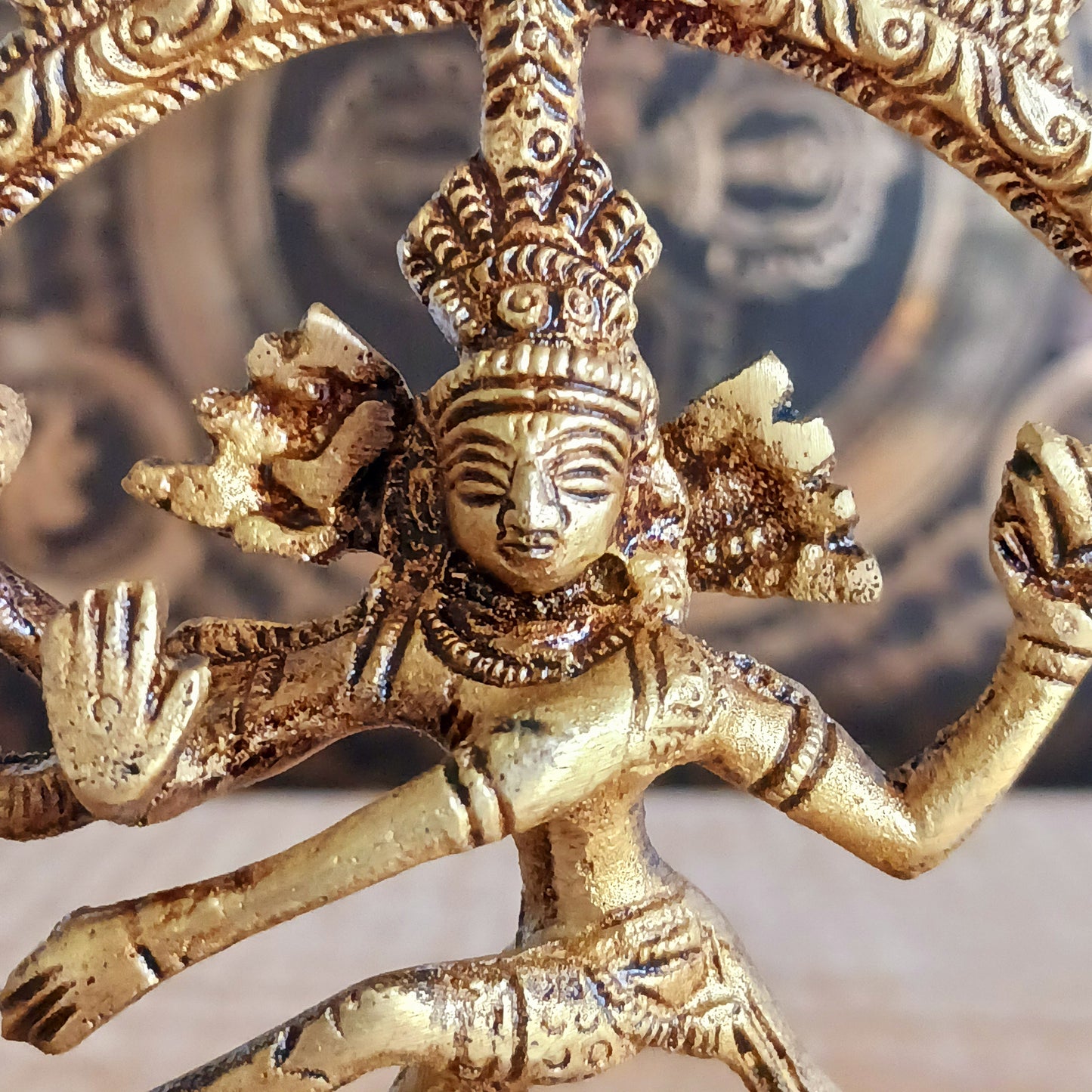 Invite balance, protection, and divine energy into your space with this beautifully crafted Brass Shiva Nataraja Statue. Cast in solid brass, this small yet striking sculpture captures Shiva in his cosmic dance—Nataraja, the King of Dance—symbolizing the ever-moving universe and the eternal cycle of creation, destruction, and renewal.