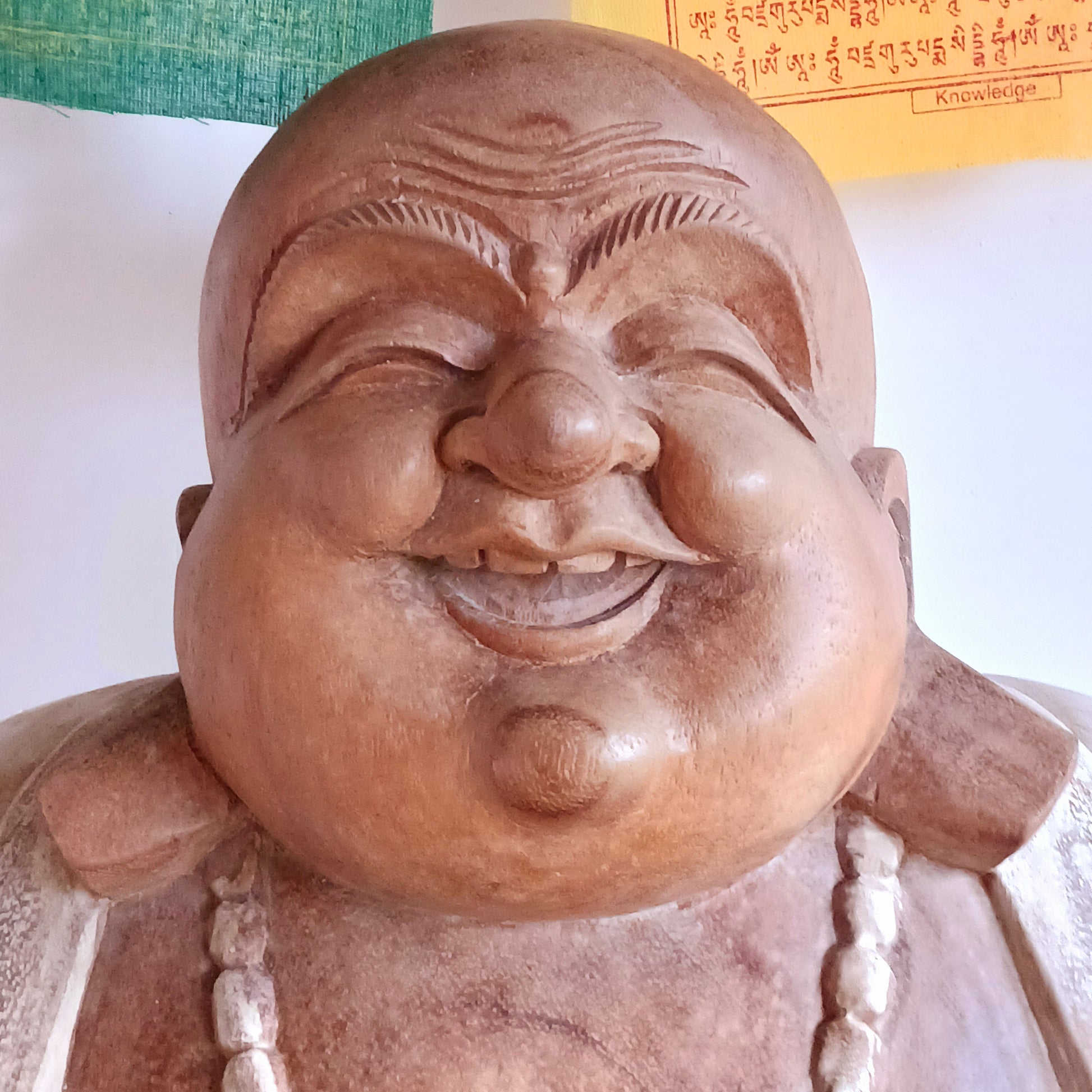 Bring warmth, joy, and calm into your space with this stunning Large Hand-Carved Happy Buddha Statue. Each piece is patiently sculpted by skilled artisans using traditional tools, a process that can take weeks and gives every curve and detail its distinctive character.