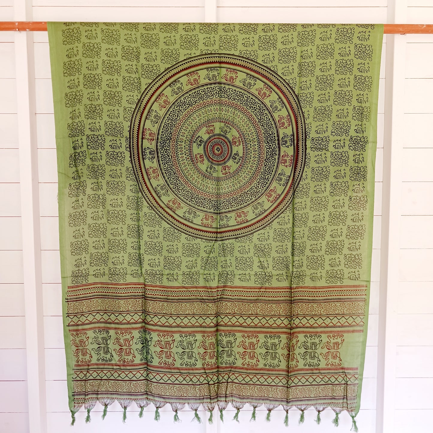 Wrap yourself in the luxurious softness of our Elephant Mandala Prayer Shawl, a beautifully handcrafted lightweight scarf designed for comfort, meditation, and everyday style. Featuring an intricate elephant mandala and traditional Hindu-inspired prayer motifs, each shawl is hand printed using hand-carved wooden blocks, creating a unique artisan finish.