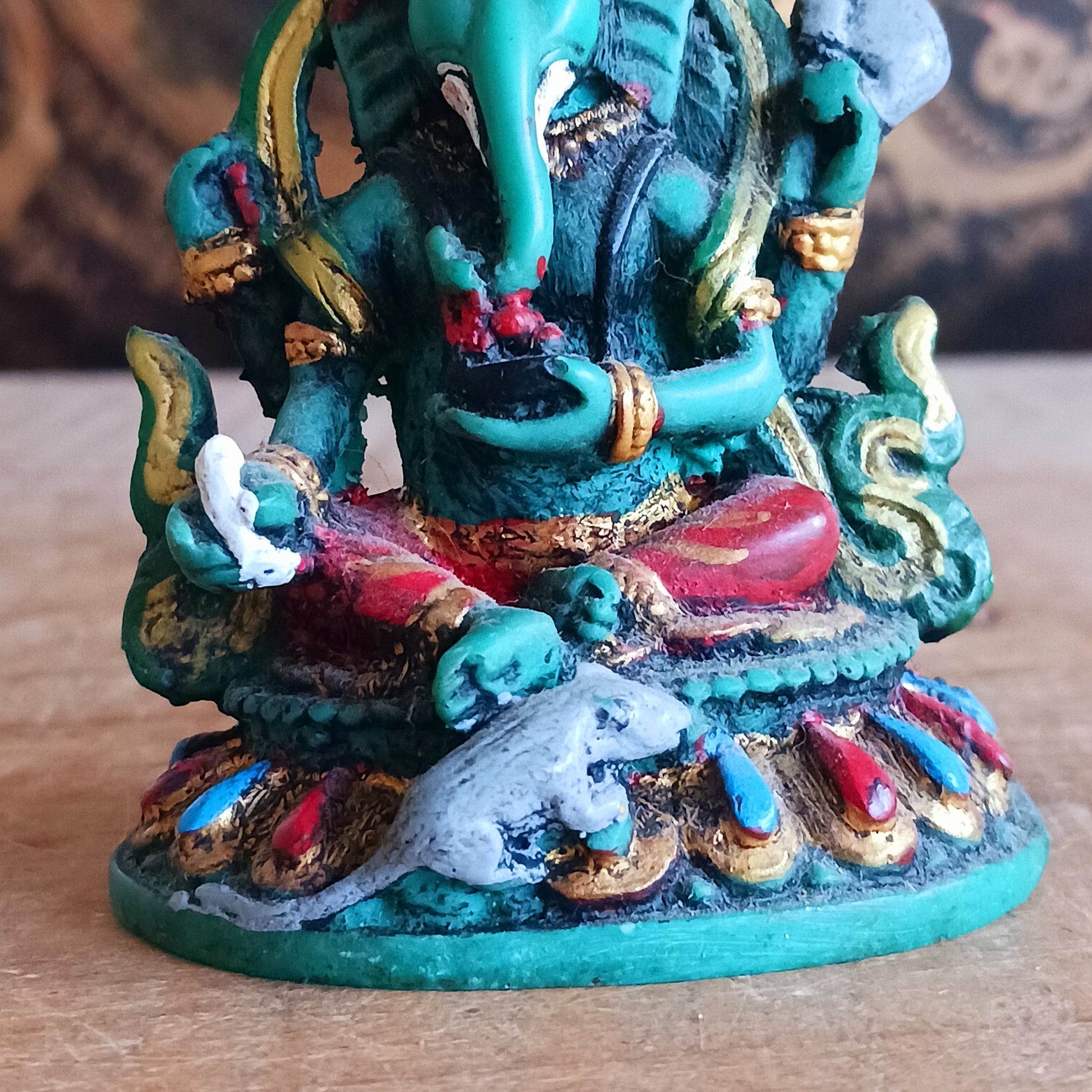 Bring the wisdom and prosperity of Lord Ganesh into your home with this intricately hand-painted resin figurine. Known as the remover of obstacles and the patron of arts and sciences, Ganesh is celebrated for his intellect, wisdom, and guidance.