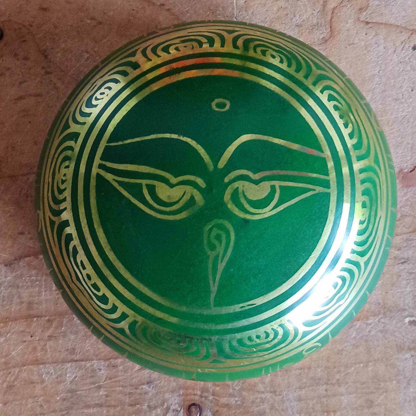 Hand-painted Green Tara singing bowl set with striker & pillow. A sacred gift for meditation, mindfulness, or yoga. Comes in eco-friendly packaging.