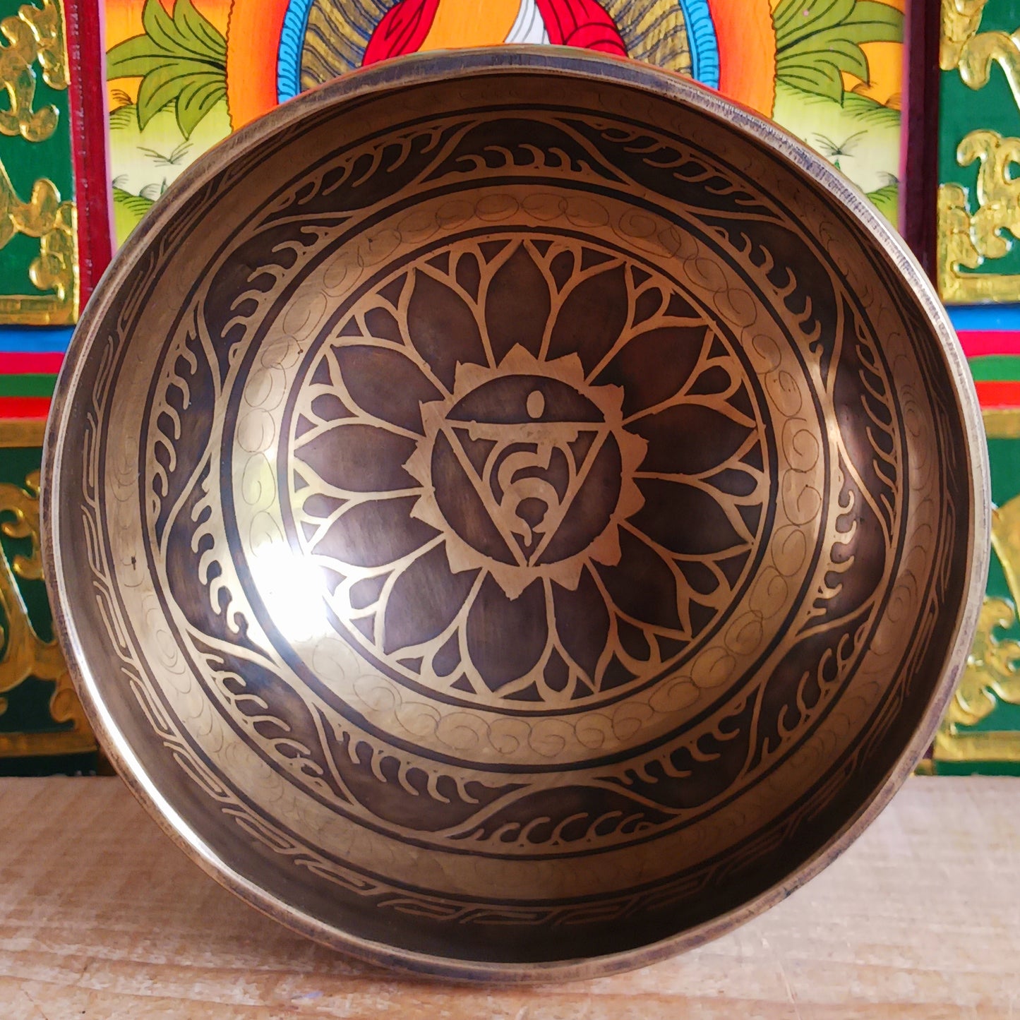 This beautifully crafted Tibetan Singing Bowl is machine made and delicately etched with the sacred Om Mantra, symbolizing universal connection and inner peace. Each bowl is unique in its artistry and design. Traditionally used for meditation and healing, singing bowls help restore harmony between body, mind, and soul.