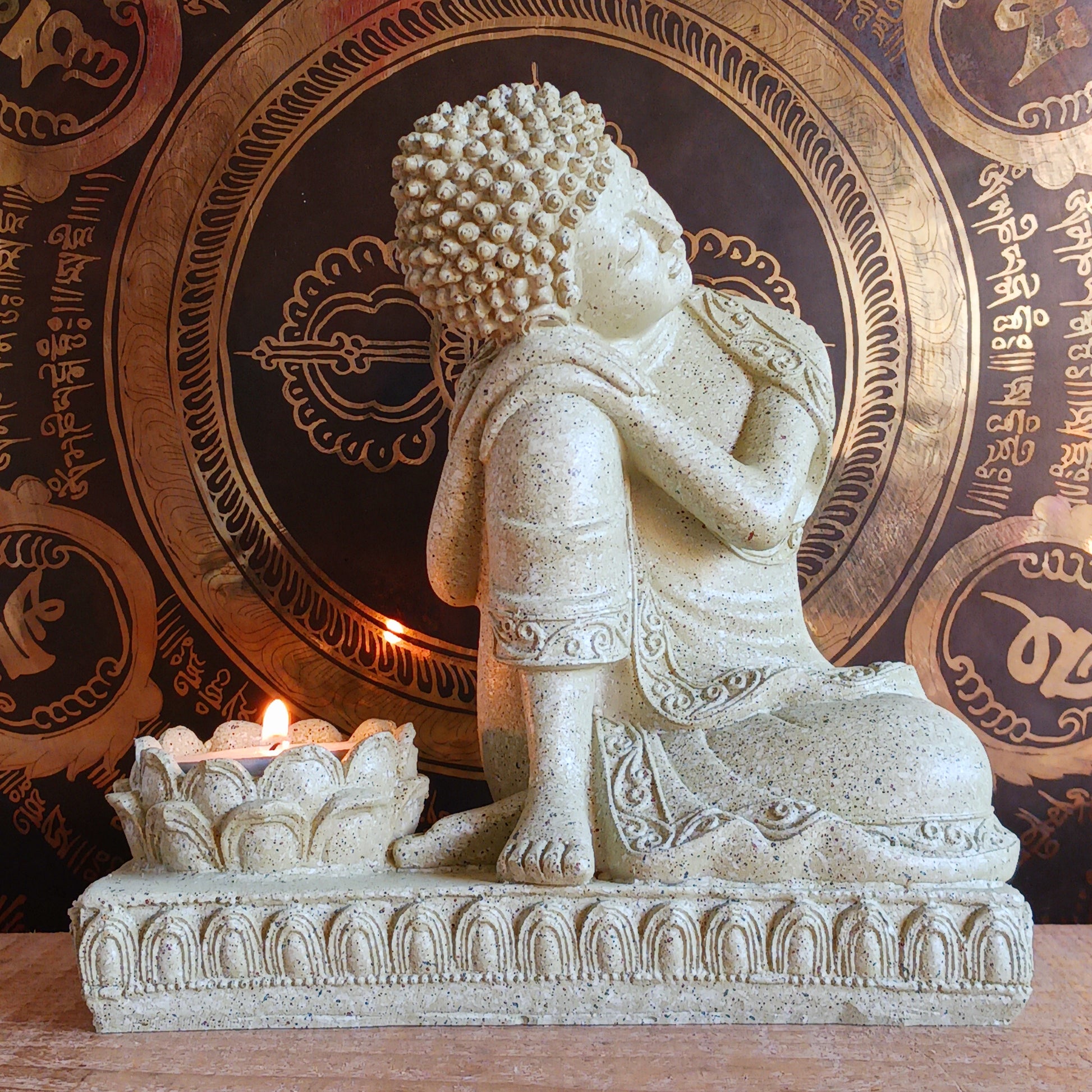 Elevate your space with this beautifully crafted Serene Relaxing Buddha Statue, perfect for creating a calming ambiance. Made from high-quality resin, the statue showcases intricate details, from the gentle expression of the Buddha to the delicately designed lotus flower that serves as a candle holder.