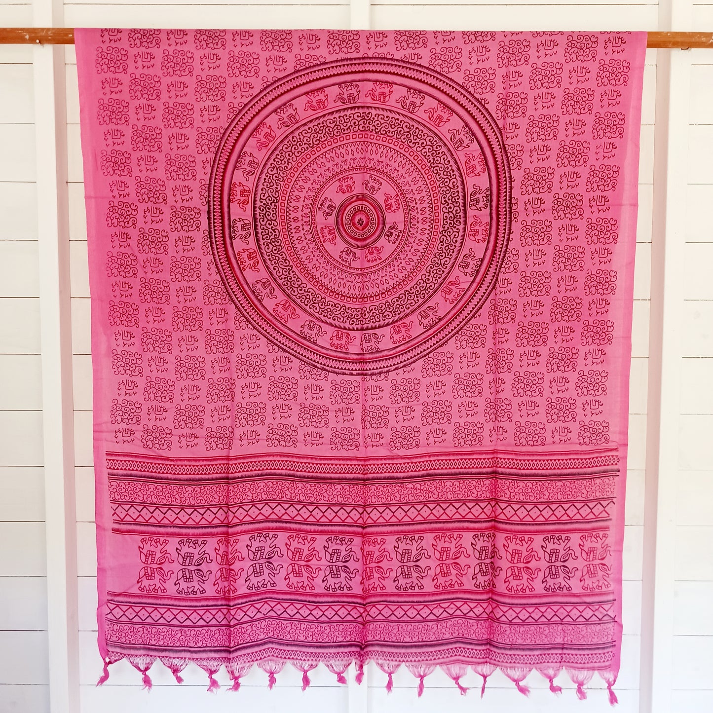 Wrap yourself in the luxurious softness of our Elephant Mandala Prayer Shawl, a beautifully handcrafted lightweight scarf designed for comfort, meditation, and everyday style. Featuring an intricate elephant mandala and traditional Hindu-inspired prayer motifs, each shawl is hand printed using hand-carved wooden blocks, creating a unique artisan finish.