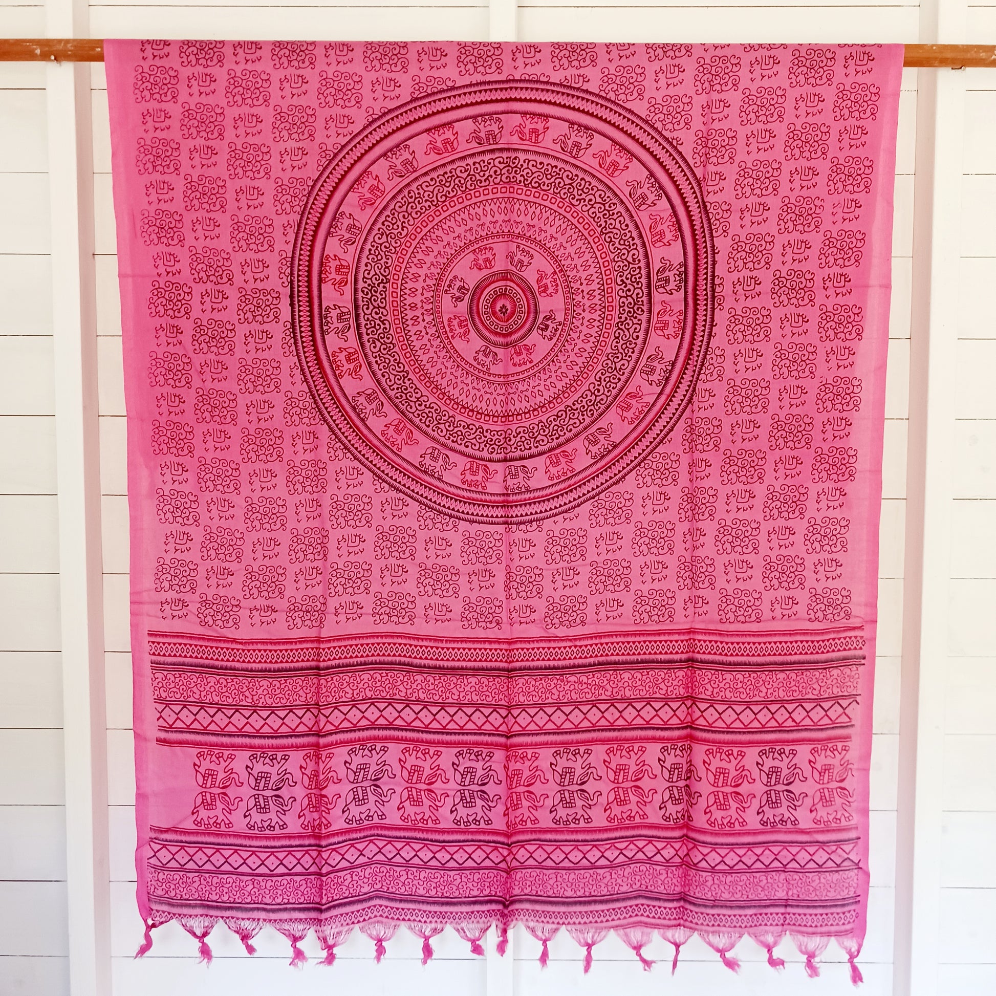 Wrap yourself in the luxurious softness of our Elephant Mandala Prayer Shawl, a beautifully handcrafted lightweight scarf designed for comfort, meditation, and everyday style. Featuring an intricate elephant mandala and traditional Hindu-inspired prayer motifs, each shawl is hand printed using hand-carved wooden blocks, creating a unique artisan finish.