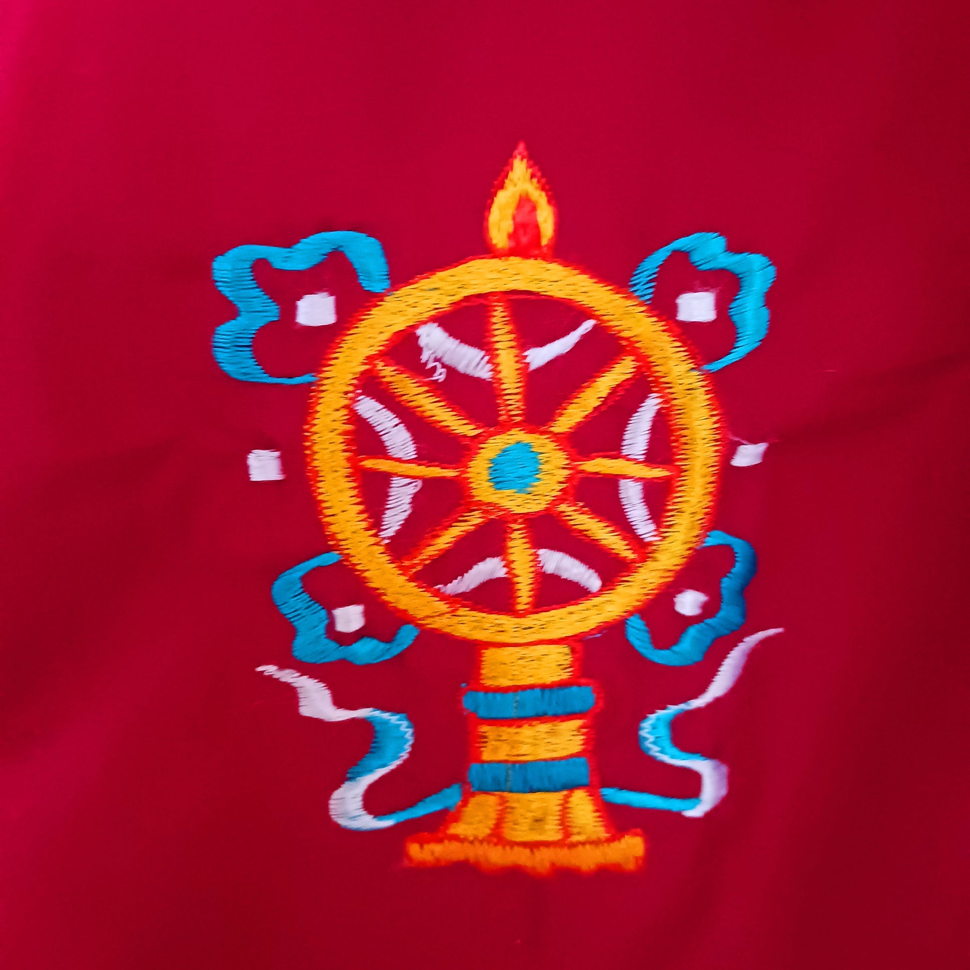 Bring harmony, beauty, and traditional craftsmanship into your space with this hand-embroidered Tibetan Buddhist door curtain, adorned with the sacred Eight Auspicious Symbols, also known as The Eight Jewels. Each symbol is intricately stitched to represent blessings of prosperity, protection, wisdom, and spiritual awakening.